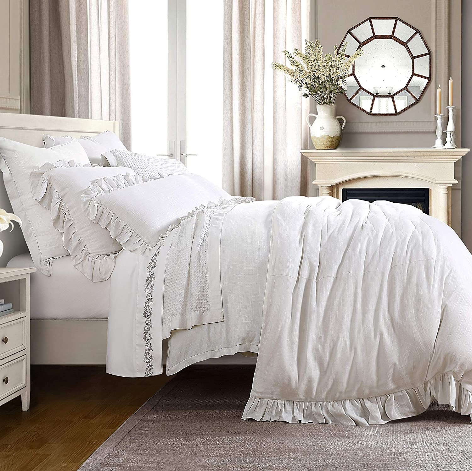 Price:$211.63 3 PC Washed Linen Duvet Set, Queen White : Home & Kitchen