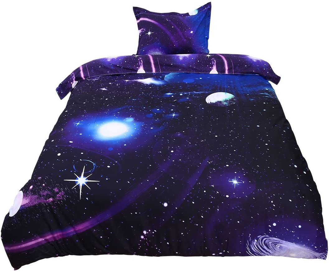 Price:$22.49 2-Piece Galaxies Purple Comforter Duvet Cover Sets - 3D Printed Space Themed - All-Season Reversible Design - Includes 1 Duvet Cover, 1 Pillow Sham : Home & Kitchen
