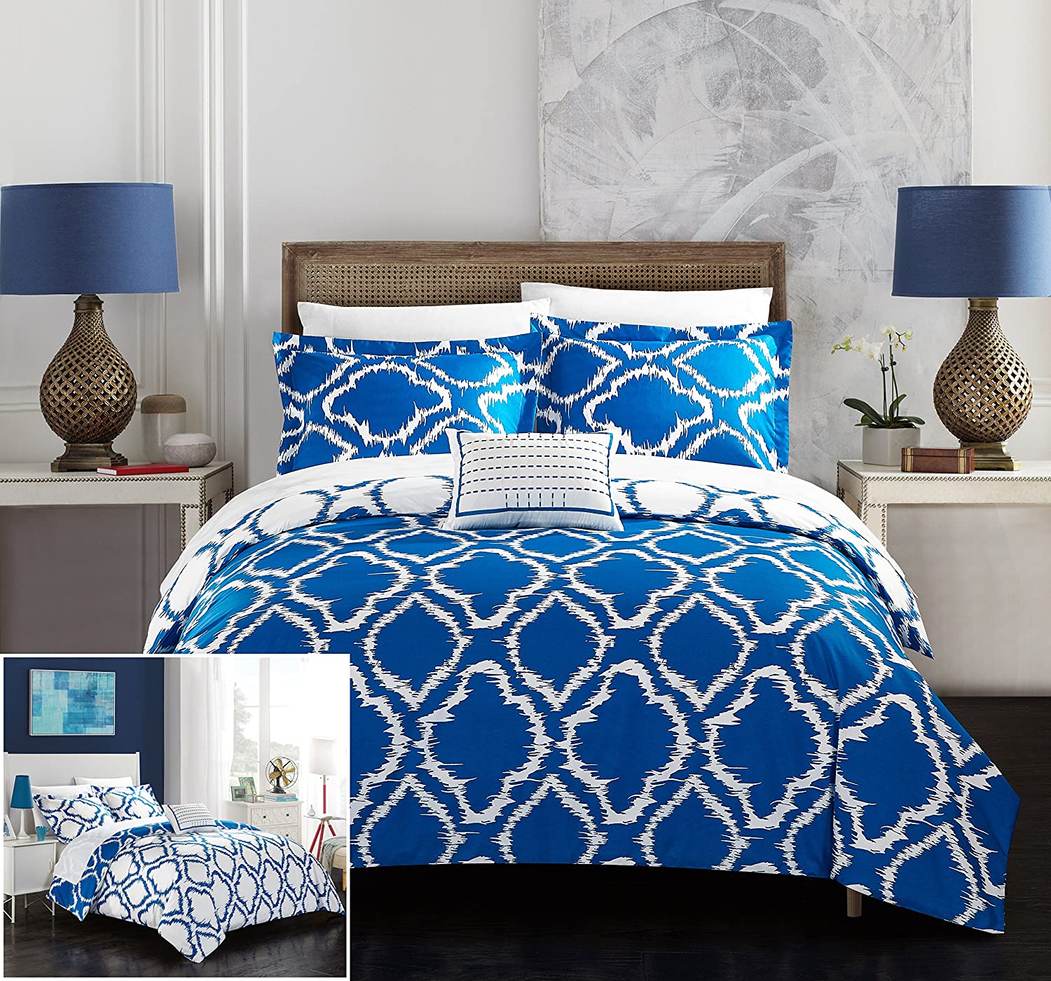 Price:$46.26 Home 3 Piece Juniper Reversible Two-Tone Ikat Diamond Geometric Pattern Print Technique Twin Duvet Cover Set Blue : Home & Kitchen