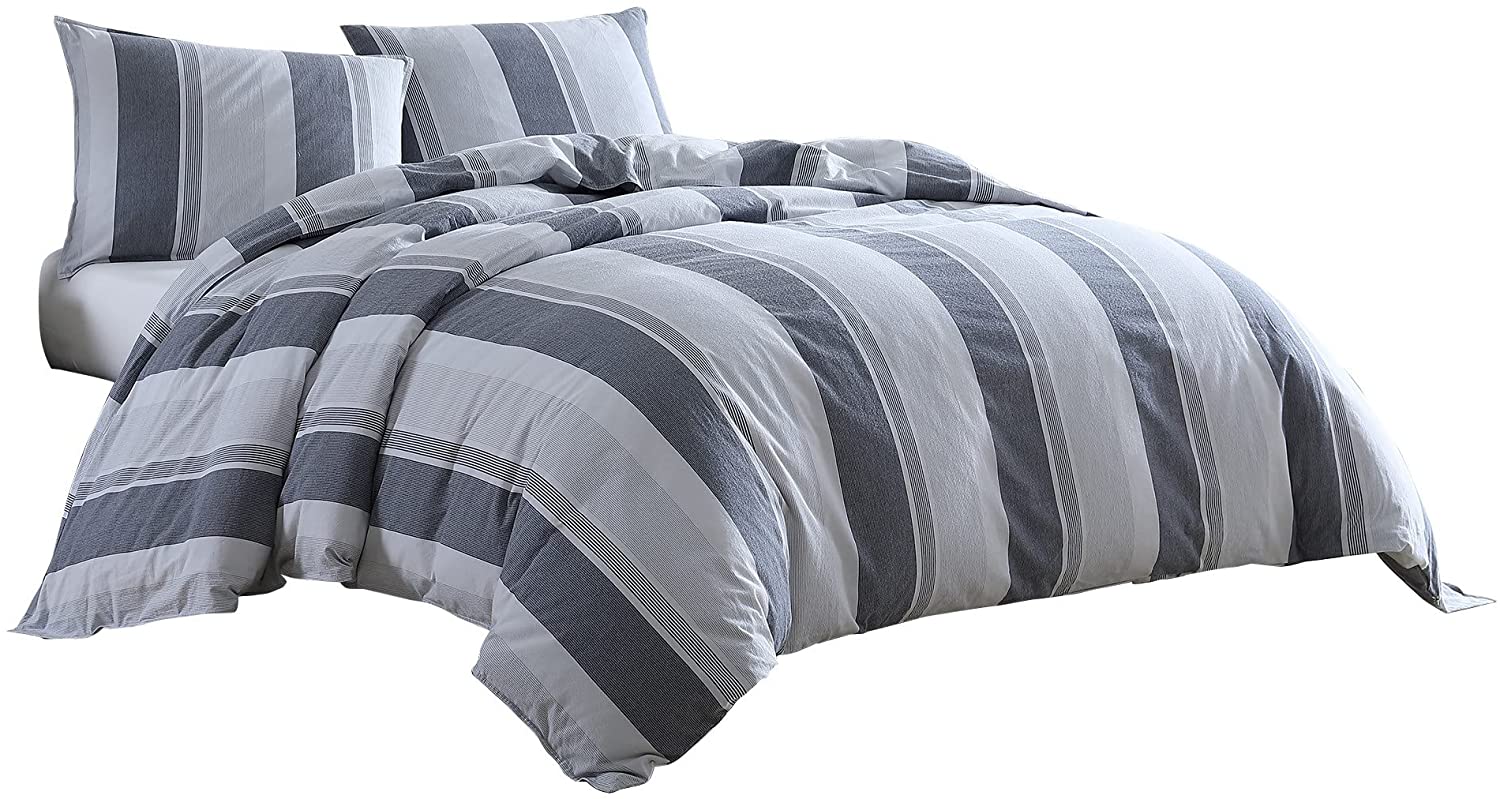 Price:$188.12 3 Piece Queen Duvet Set with Broad Stripes, Gray : Home & Kitchen