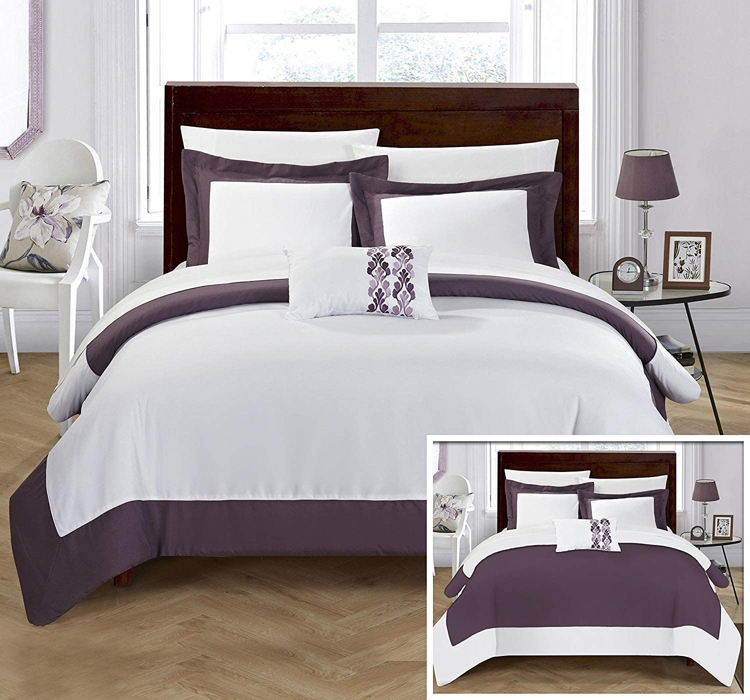 Price:$85.00 Bedding Store 3PC Egyptian Cotton Two Tone Reversible Duvet Cover Set (1 Duvet Cover, 2 Pillow Shams) Solid Dual Color Comfort, Care and Cozy Set, Purple, Full : Home & Kitchen