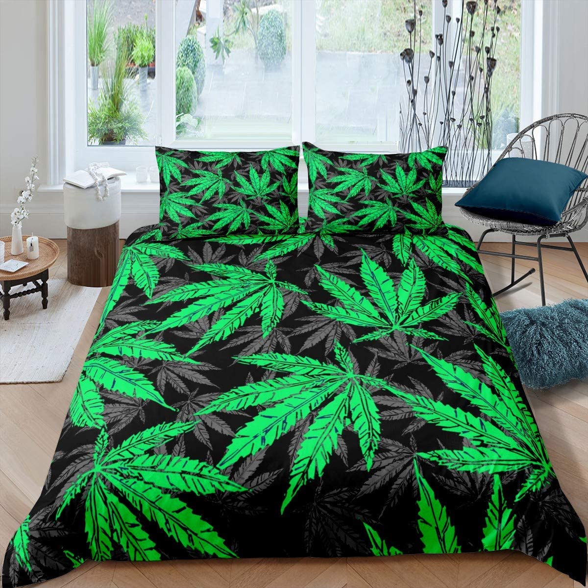 Price:$47.00 Cannabis Leaves Duvet Cover Set Marijuana Leaf Bedding Set for Kids Adults Marijuana Weed Green Leaf Comforter Cover Hemp Botanical Bedspread Cover Bedroom Collection 3Pcs King Size : Home & Kitchen