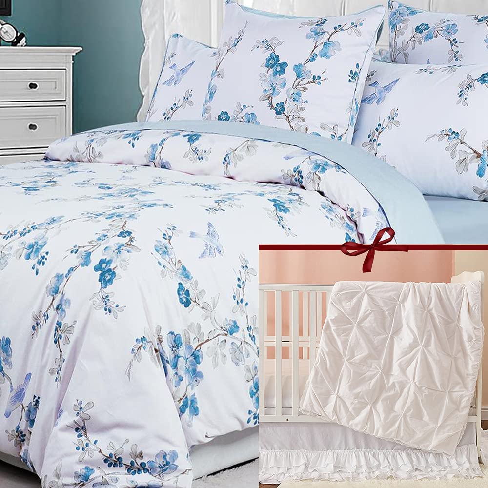 Price:$180.00 Tree Blossom Floral Birds Duvet Cover Set Bundle Farmhouse White Baby Nursery Crib Bedding Set : Baby