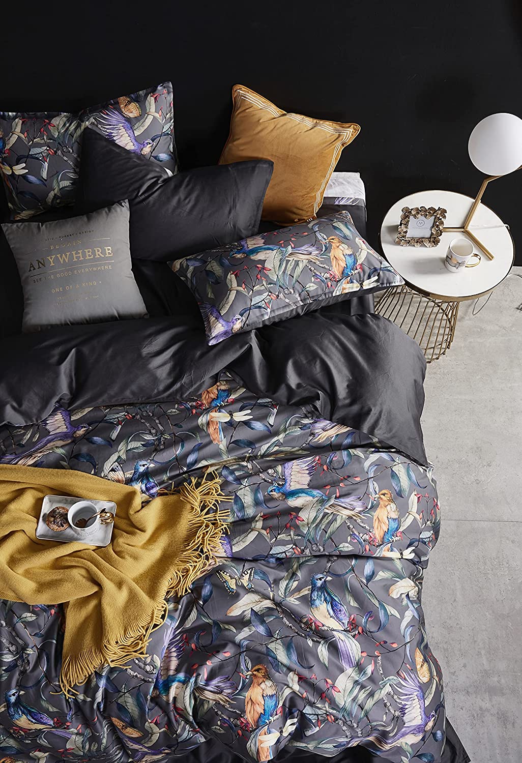 Price:$118.80 Garden Wild Beauty Duvet Cover Set Chinoiserie Chic Vintage Botanical Nature Tree Branches and Birds Floral Pattern Long Staple Cotton Bedding Set (Grey, King) : Home & Kitchen