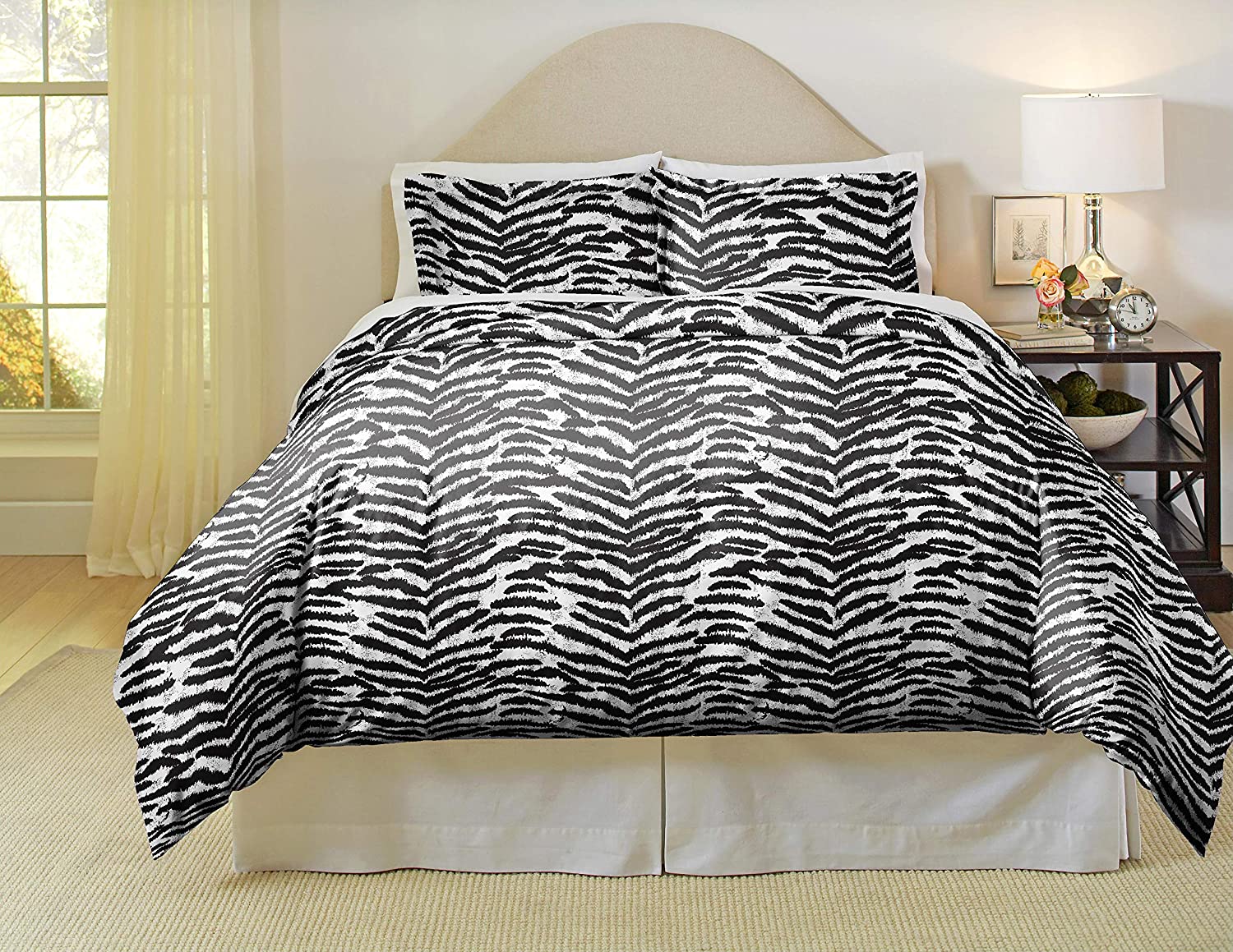 Price:$57.55 180 GSM Cotton Flannel Duvet Set - King / Cal King, Zebra, Black : Home & Kitchen