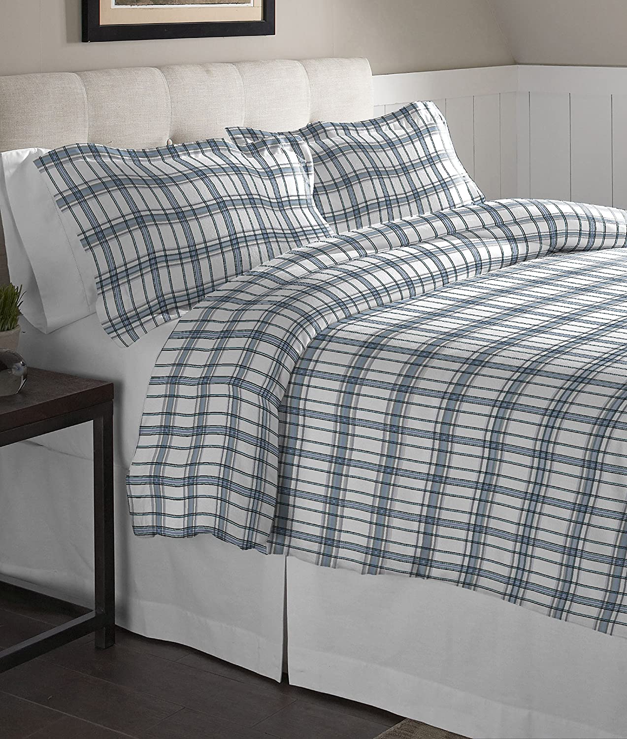 Price:$59.01 Flannel Oversized Duvet Set, King, Blue Plaid : Home & Kitchen