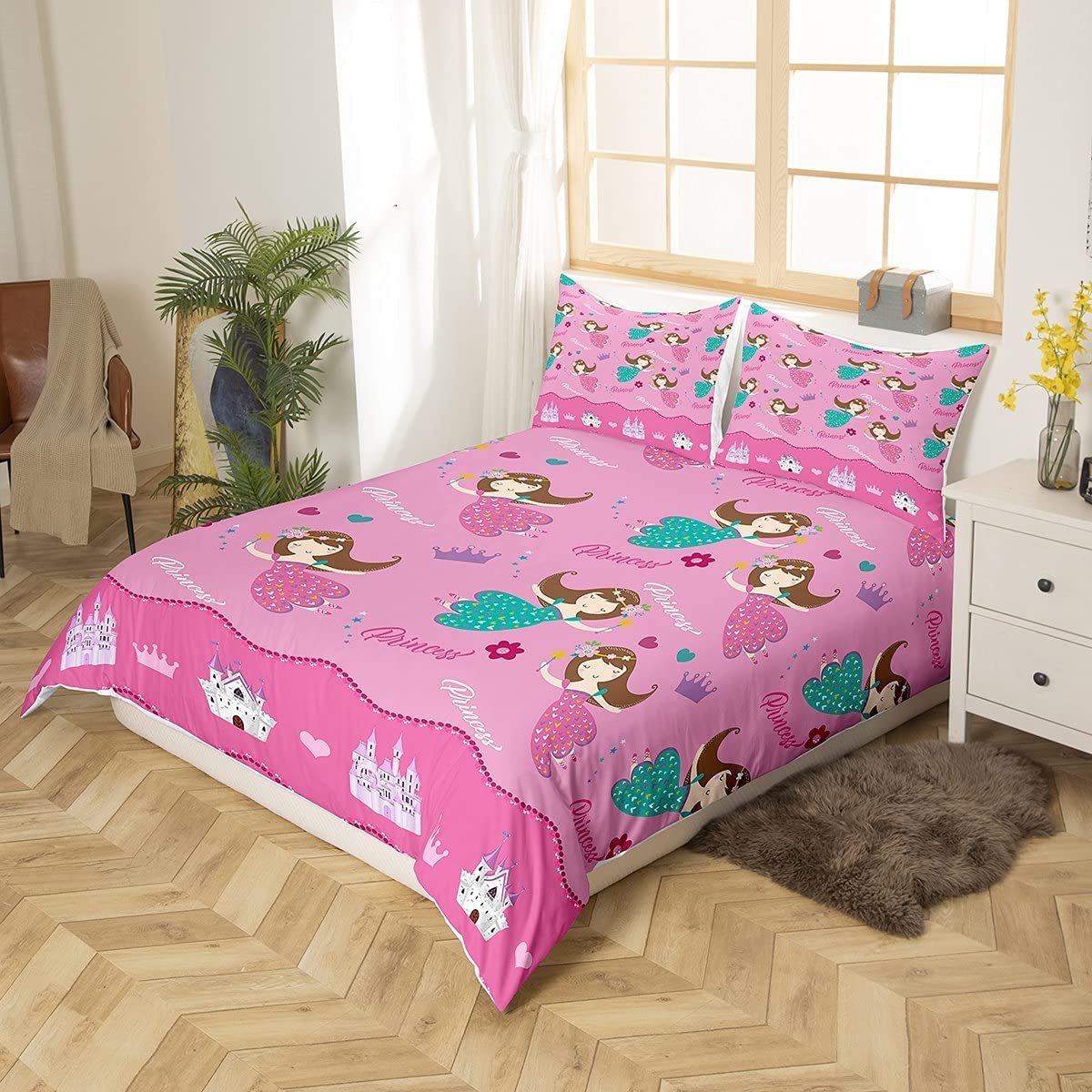 Price:$46.99 Princess Duvet Cover Set Pretty Girl Bedding Set Magical Castle Comforter Cover Soft Lightweight Quilt Cover 1 Duvet Cover with 2 Pillowcases King : Home & Kitchen