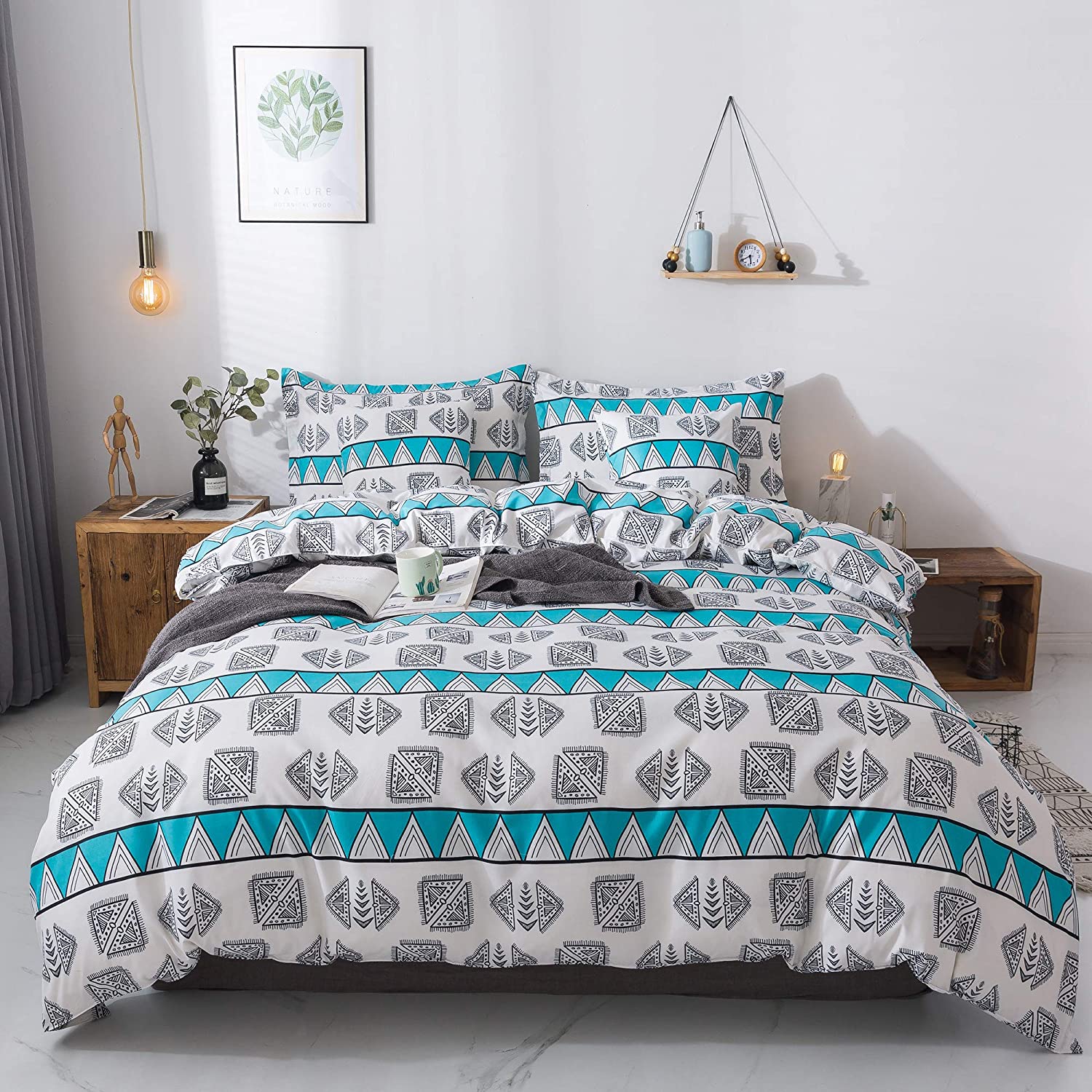 Price:$50.00 Microfiber Duvet Cover Set Twin Printed Geometric Pattern Blue/White 3-Piece Set Best Modern Style for Men and Women : Home & Kitchen