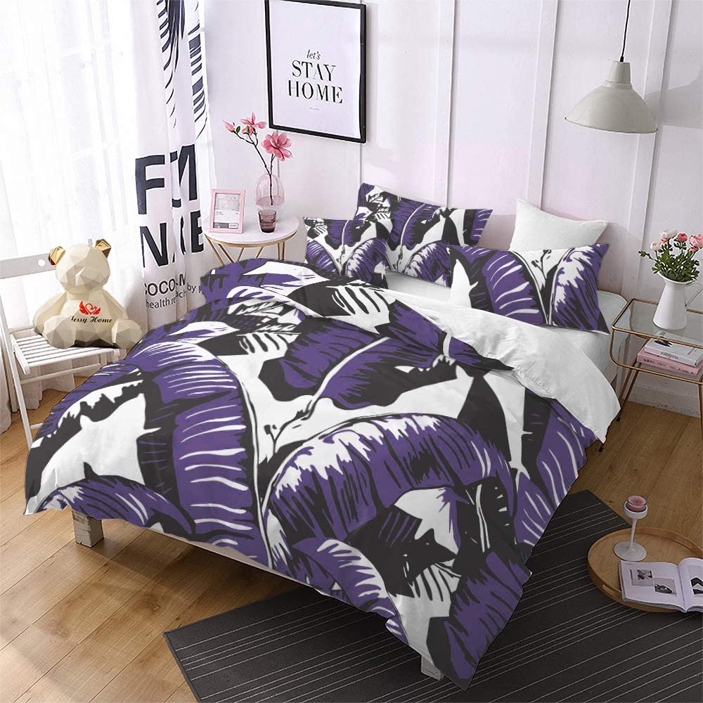 Price:$12.99 Tropical Bedding Set Summer Leaves Duvet Cover Set Rainforest Jungle Plant Bed Covers Black for King Size, with 2 Two Pillowcase (NO FILLINGS) : Home & Kitchen