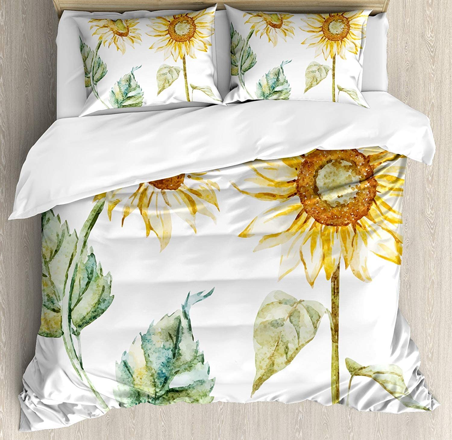Price:$130.00 Decor Watercolor Bedding Set,Alluring Sunflowers Summer Inspired Design Agriculture,4 Piece Duvet Cover Set Bedspread for Childrens/Kids/Teens/Adults,Earth Yellow Pale Yellow Fern Green King Size : Home & Kitchen