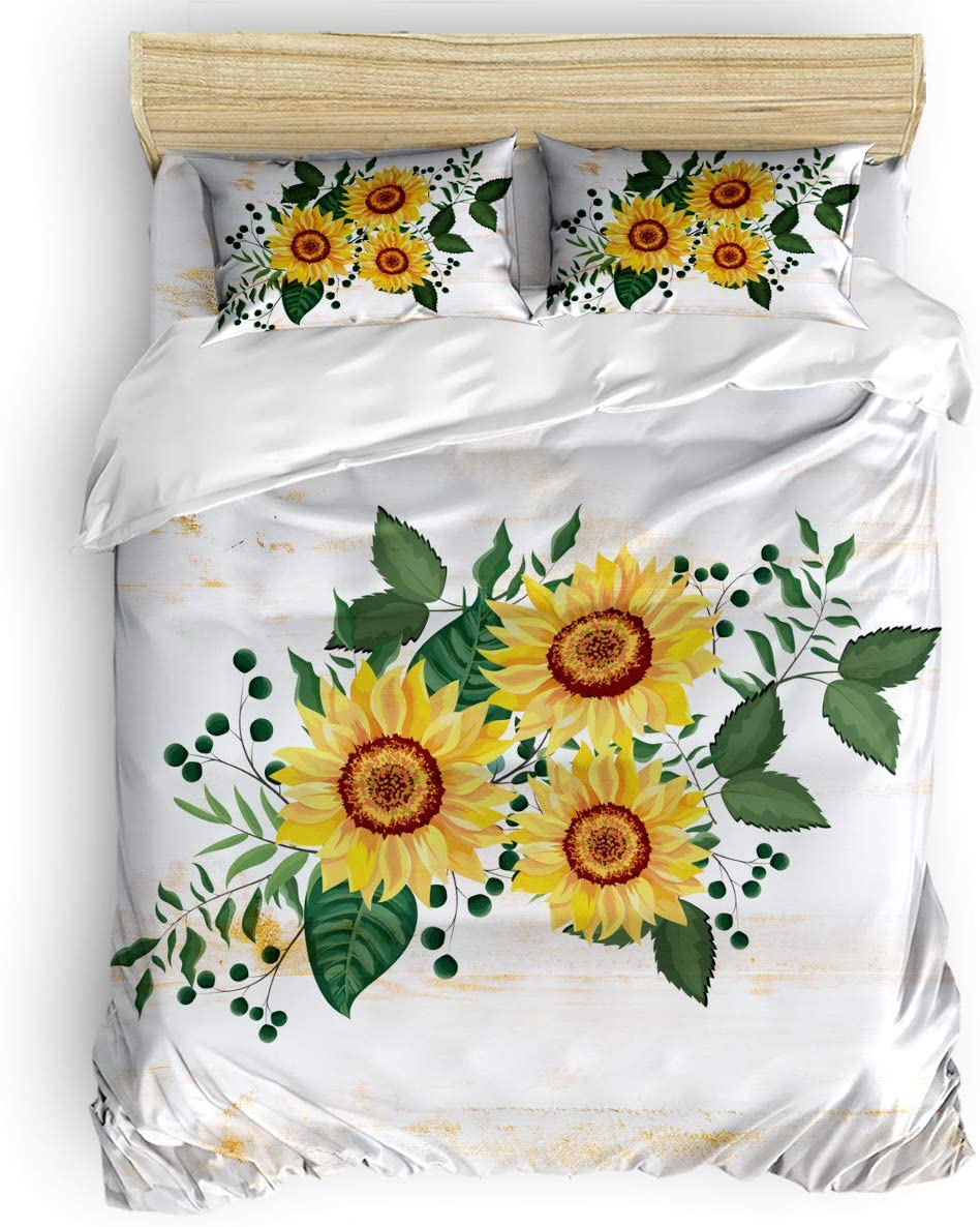 Price:$58.00 Decor Home Sunflower Floral Bedding Sets,Flower Yellow Green,3 Piece Duvet Cover Set Comforter Cover with 2 Pillowcase for Childrens/Kids/Adults, Farmhouse Watercolor Full : Home & Kitchen