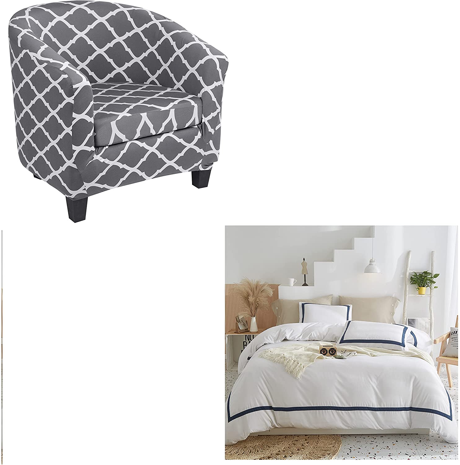 Price:$55.99 Stretch Club Chair Slipcover 2 Pieces, Queen Size Duvet Cover Set 3 Pieces White Bedding Comforter Cover : Home & Kitchen