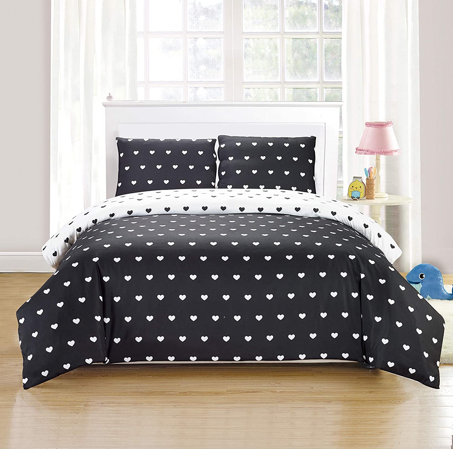 Price:$49.99 + Bash Kelly Heart Print Duvet Set, Twin, Black-White : Home & Kitchen