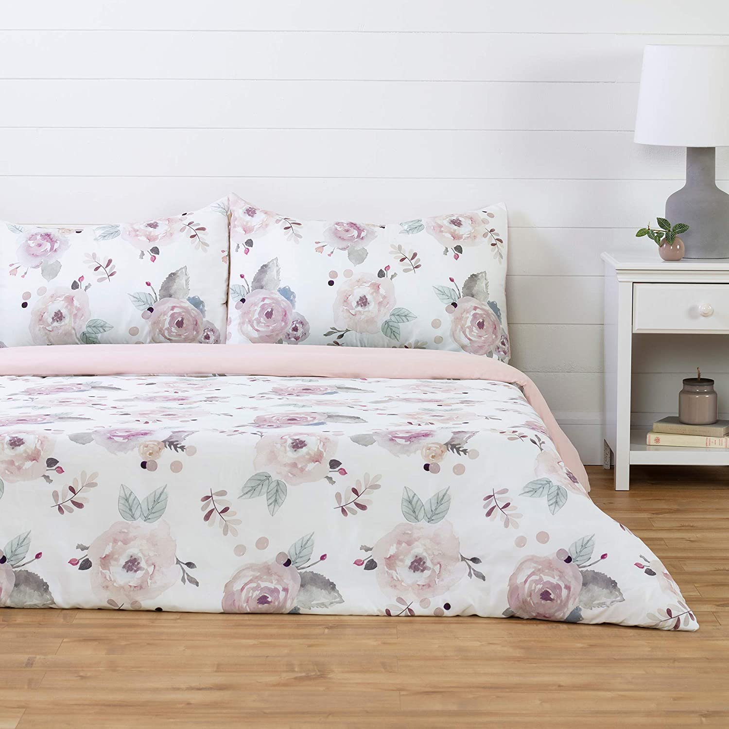 Price:$109.89 Duvet Cover Watercolor Floral-Full-White and Pink-South Shore : Home & Kitchen