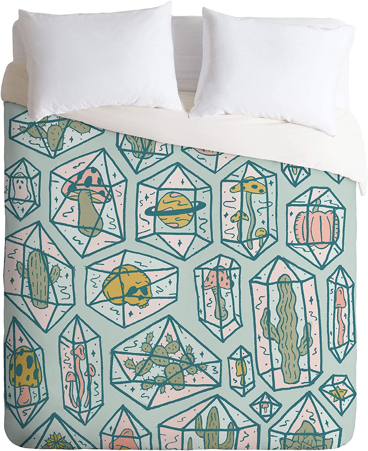 Price:$143.83 Doodle by Meg Crystals and Plants Full/Queen Duvet Cover and 2 Pillow Shams Set, 88" x 88", Pillowcases: 30" x 20”, Multi : Home & Kitchen