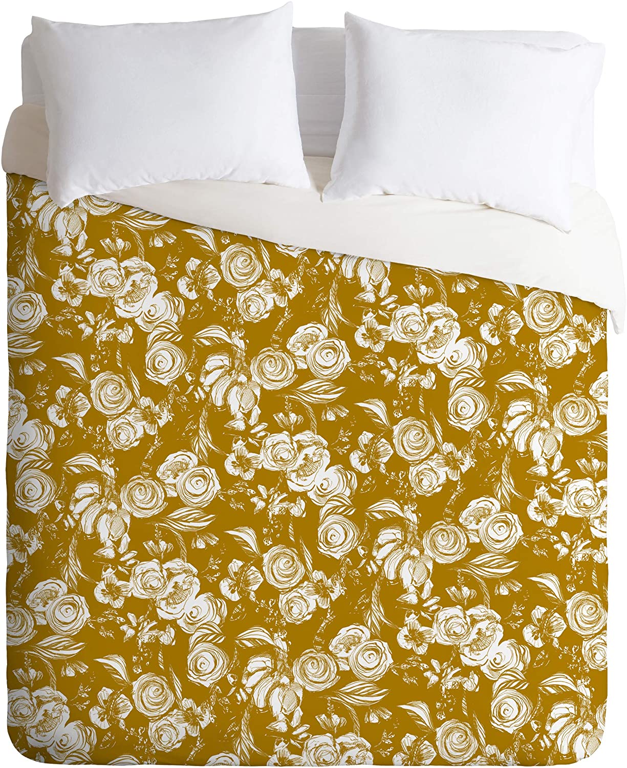 Price:$179.00 64624-dvqsek Pattern State Floral Sketch Ginger Duvet Set with Pillowcase(s), King, Yellow : Home & Kitchen
