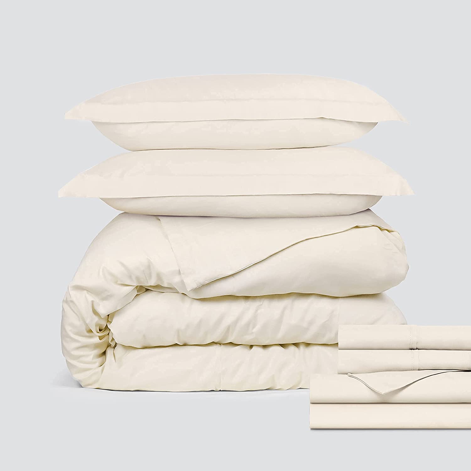 Price:$36.99 Classic Microfiber Bedding Bundle - 4 Piece Sheet Set (King, Pearled Ivory) & 3 Piece Microfiber Duvet Set (King, Pearled Ivory) : Home & Kitchen