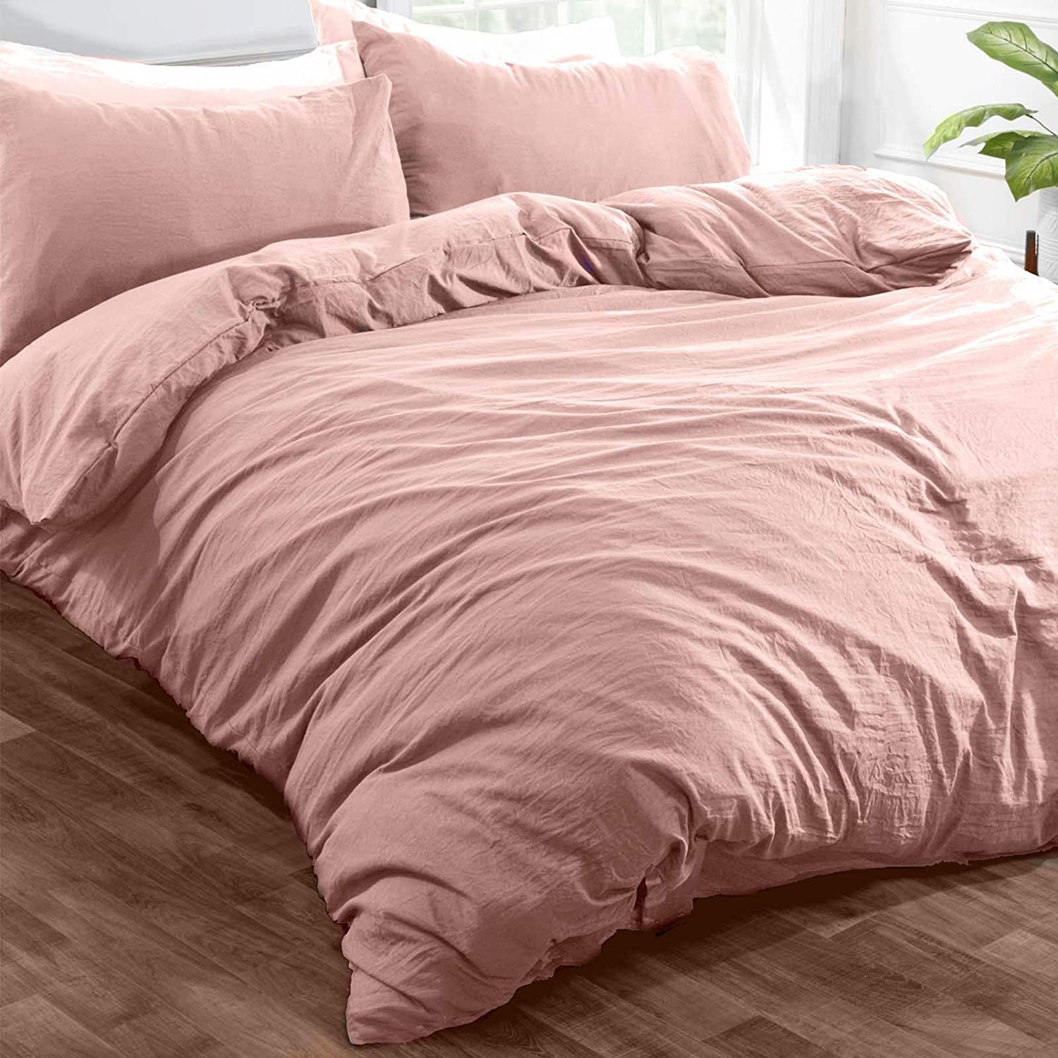 Price:$19.99 Washed Linen Duvet Cover with Pillow Case Soft Brushed Microfiber Bedding Set, Blush Pink - Queen : Everything Else