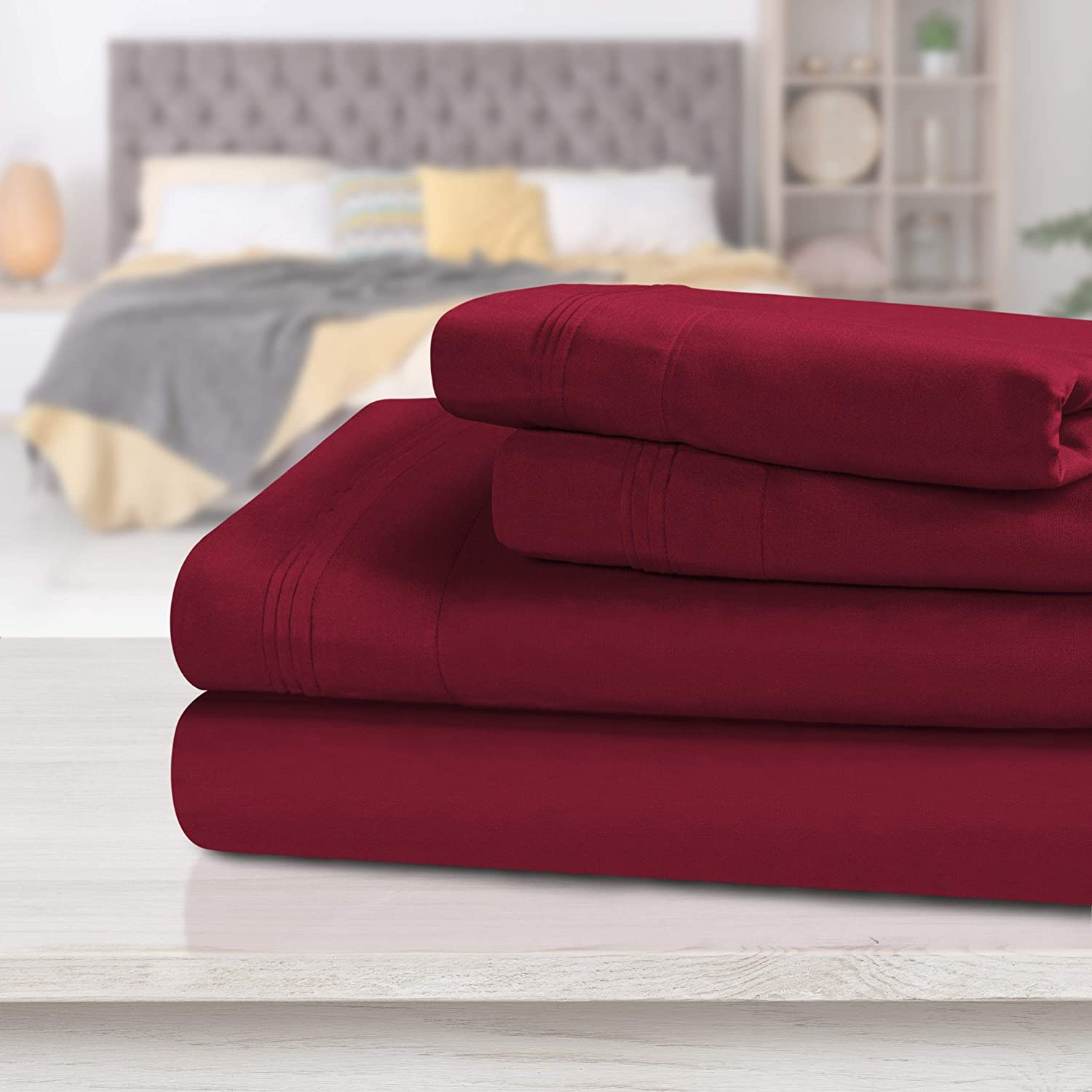 Price:$107.99 1000-Thread Count Egyptian Cotton Solid Bed Sheet Set, Full, Burgundy, 4-Pieces : Home & Kitchen