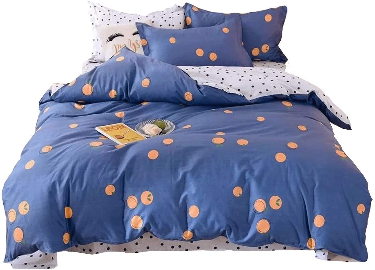 Price:$55.99 100% Cotton Duvet Cover Set with Zipper Closure - 4 Piece Printed Pillowcase & Queen Bed Sheets Set - Luxury Feel Ultra Soft Hypoallergenic Lightweight Fabric Bedding Set 200 x 230 cm - Blue/White : Home & Kitchen