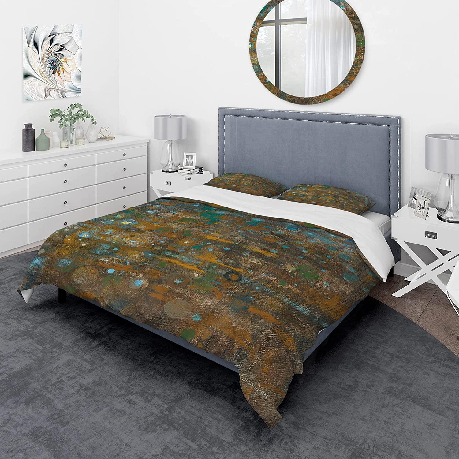 Price:$109.78 'Blue and Bronze Dots on Glass IV' Geometric Duvet Cover Set : Home & Kitchen