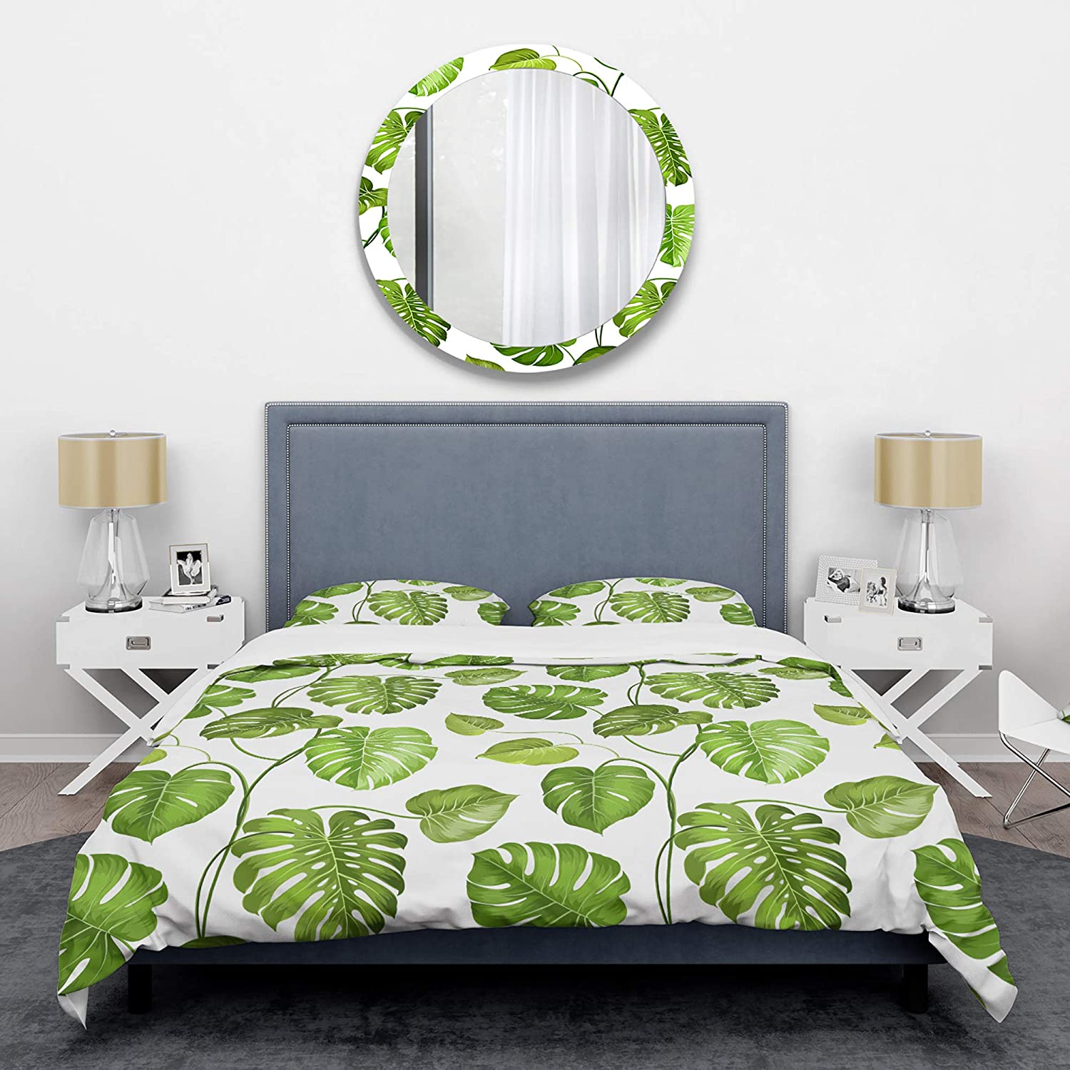 Price:$120.04 'Tropical Palm Leaves II' Mid-Century Modern Duvet Cover Set : Home & Kitchen