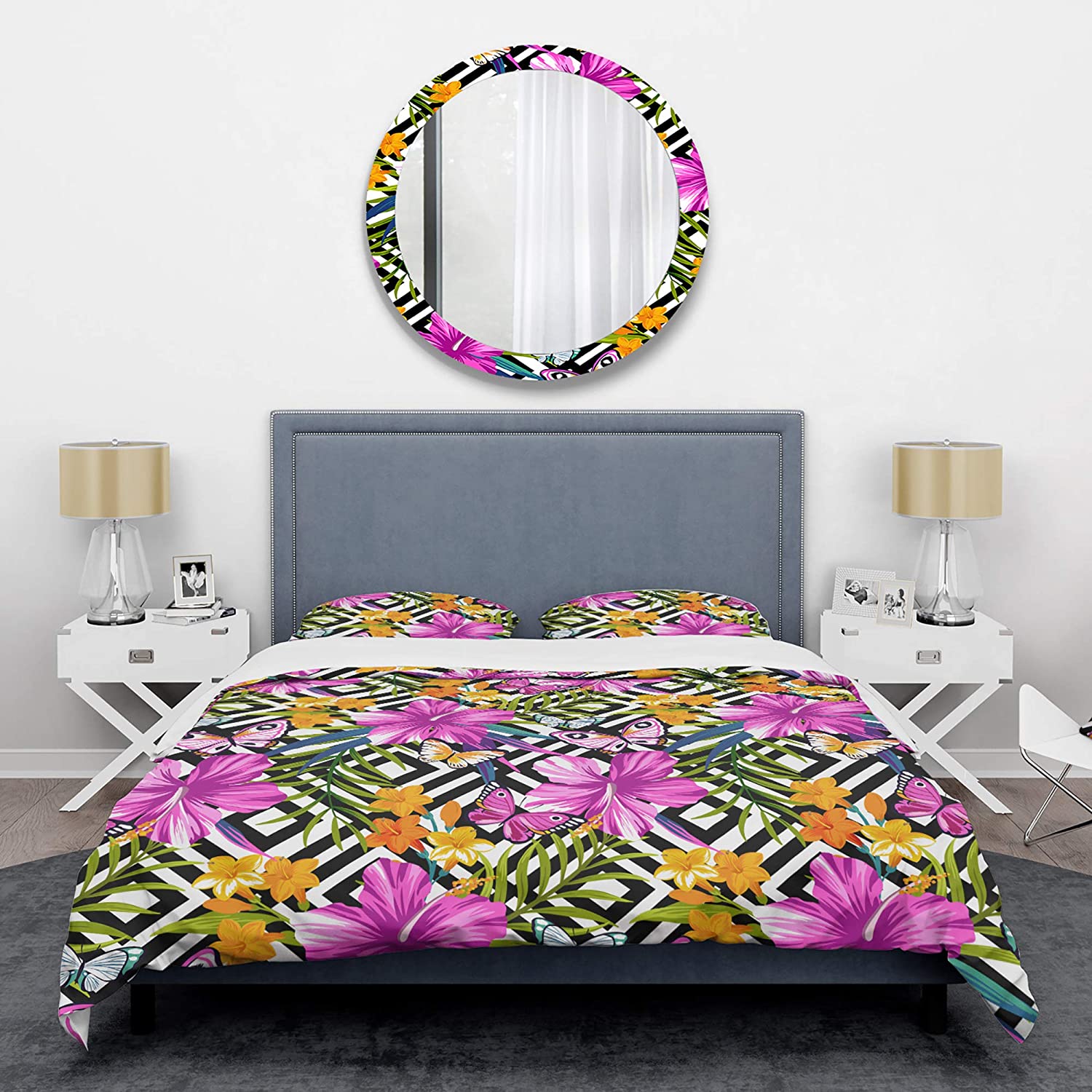 Price:$109.78 'Tropical Foliage and Geometrics' Mid-Century Modern Duvet Cover Set : Home & Kitchen