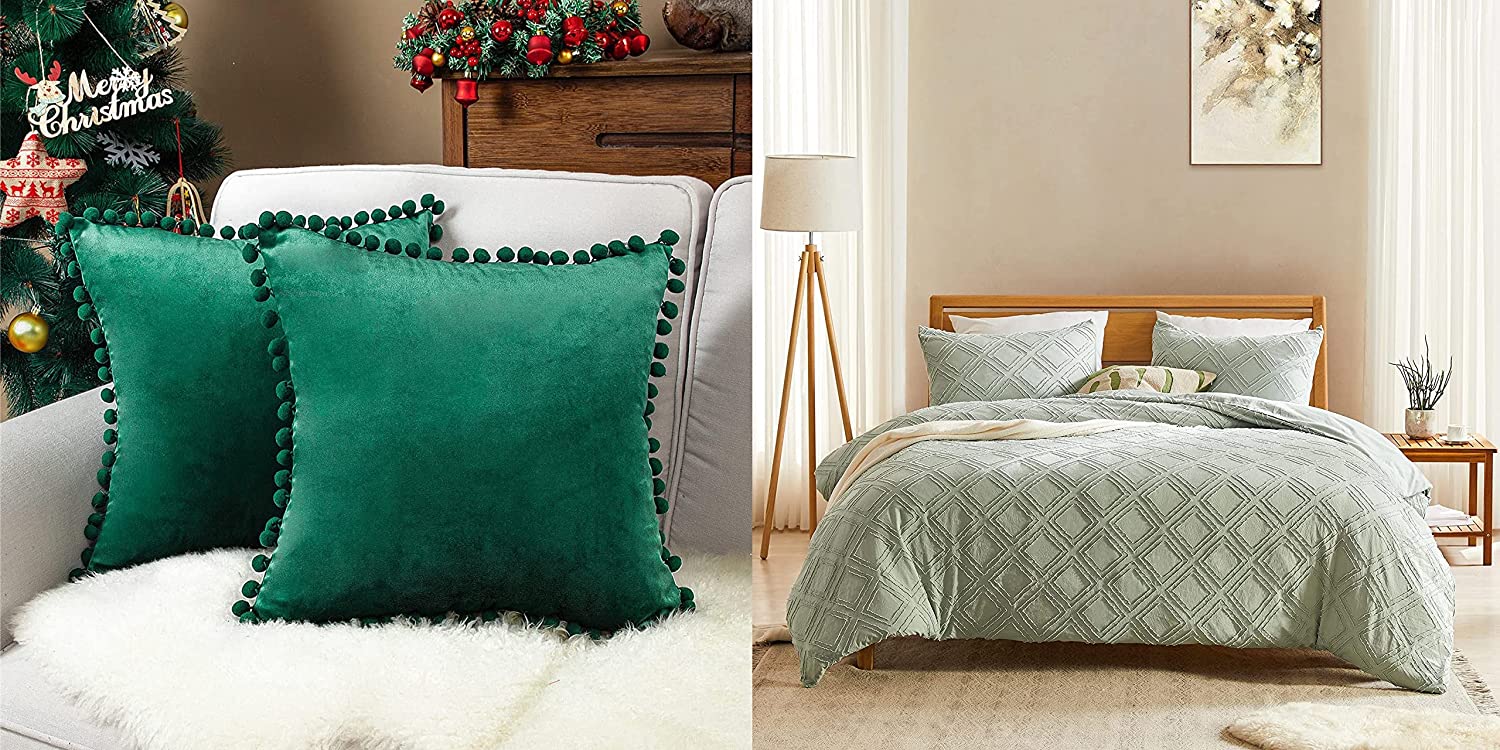 Price:$49.99 Finel 2 Pack Decorative Throw Pillow Covers 18 X 18 and King Duvet Cover Set 104x90, Green : Home & Kitchen