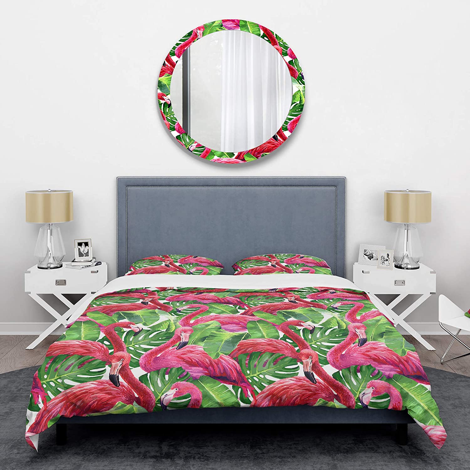Price:$109.78 'Retro Tropical Pink Flamingo' Mid-Century Modern Duvet Cover Set : Home & Kitchen