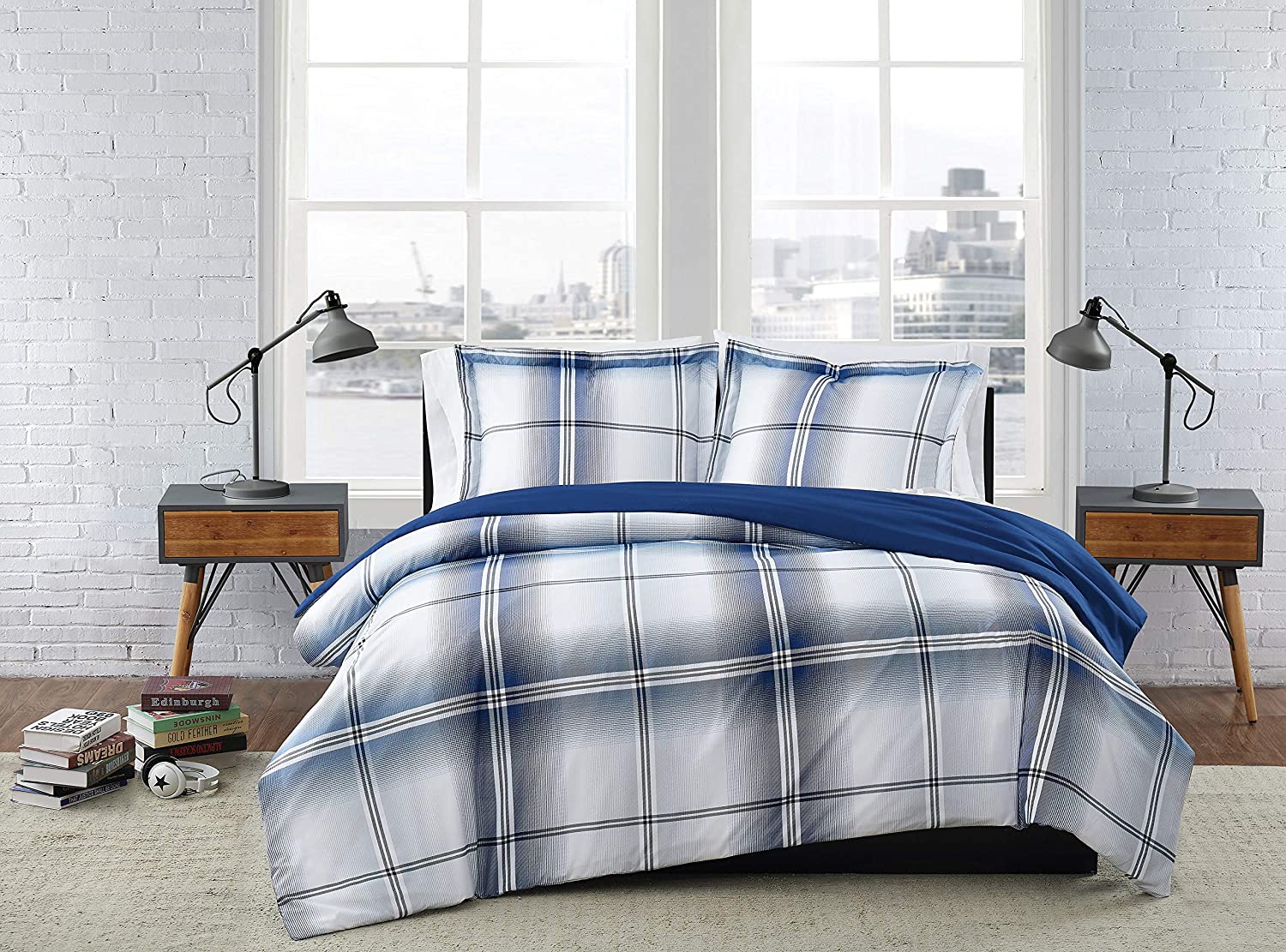 Price:$59.99 Fog Nolan Houndstooth Stripe Twin XL 2-Piece Duvet Cover Set : Home & Kitchen
