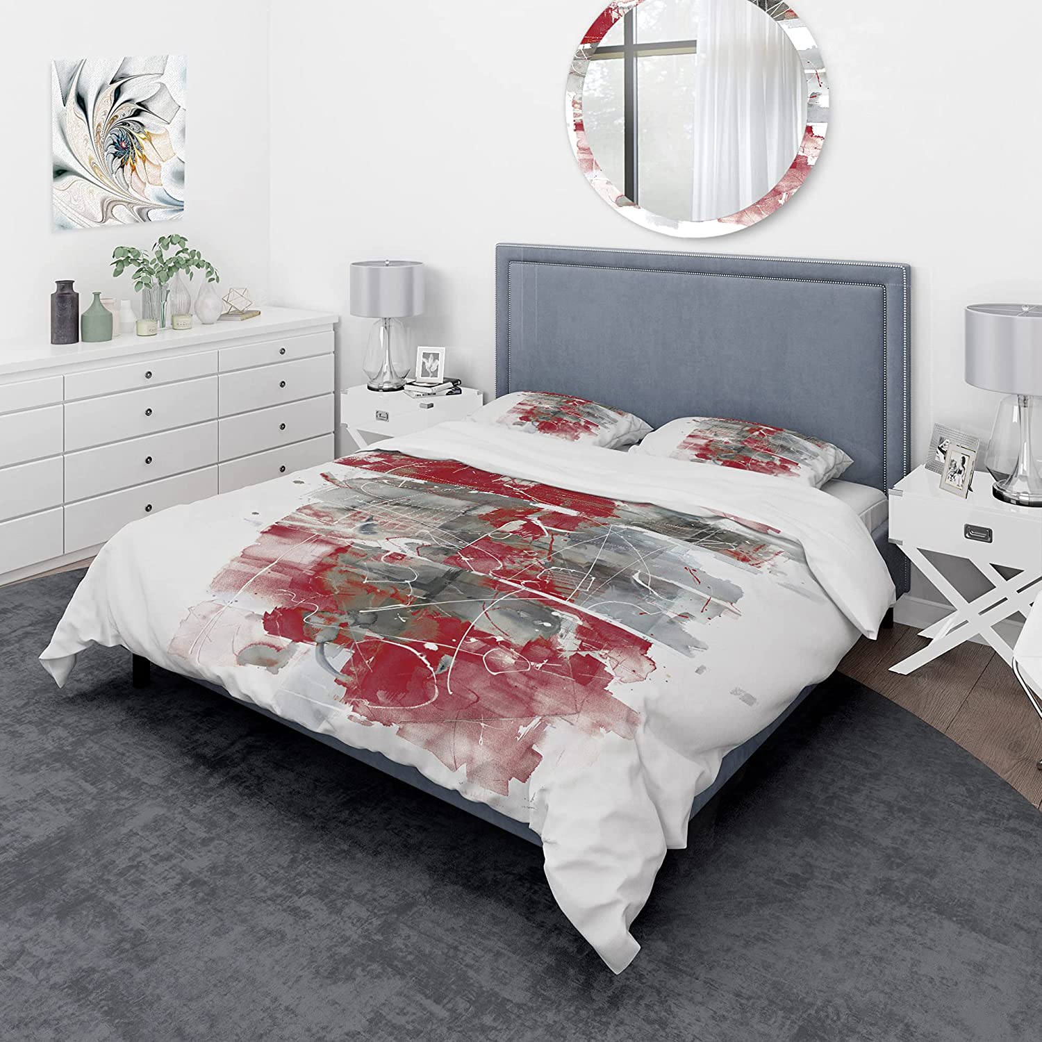 Price:$109.78 'Moving in and Out of Traffic I Red Grey' Geometric Duvet Cover Set : Home & Kitchen