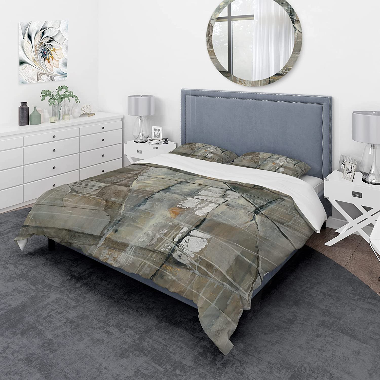 Price:$109.78 'Silver and Beige Abstract Waterpainting' Geometric Duvet Cover Set : Home & Kitchen