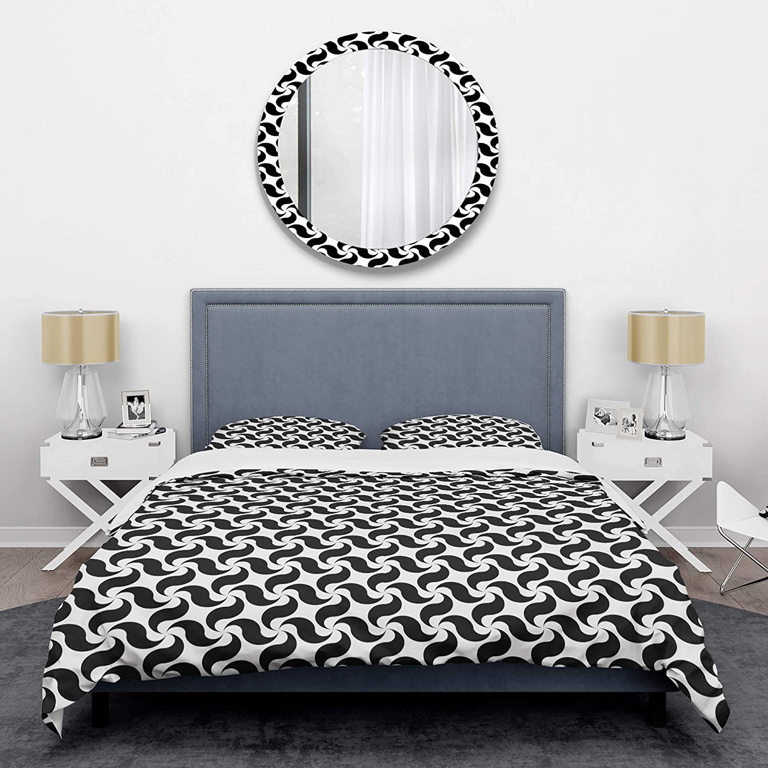 Price:$85.79 'Monochrome Geometric Pattern IV' Mid-Century Modern Duvet Cover Set : Home & Kitchen