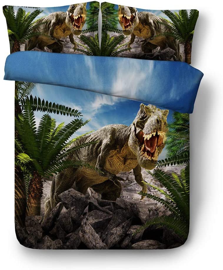 Price:$59.99 Bed Set Kids Adults Full Queen King Size Jurassic Dinosaur Bedding with 1 Duvet Cover 2 Shams (JF567, Full 3pcs) : Home & Kitchen