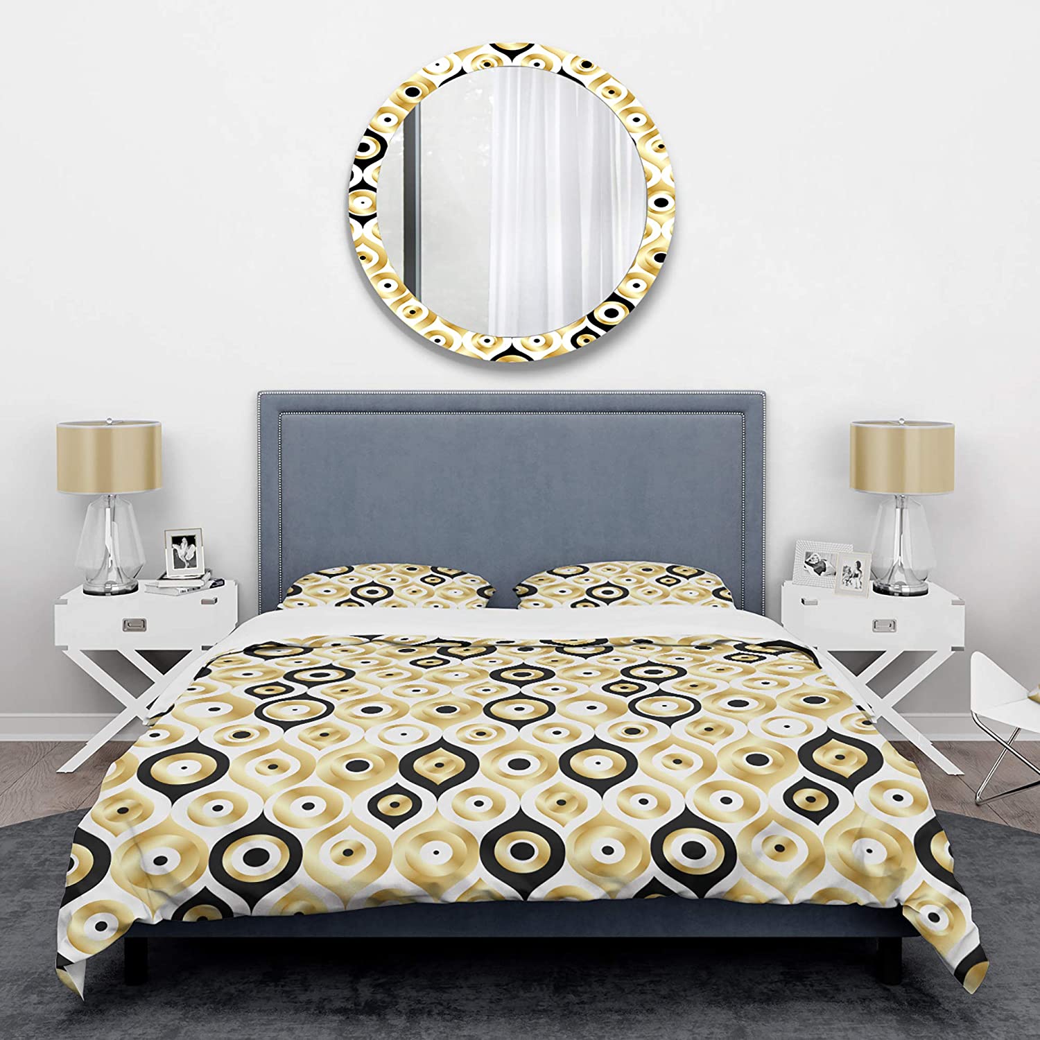 Price:$109.78 'Golden Art Deco Metallic Luxury Geometrics' Mid-Century Modern Duvet Cover Set : Home & Kitchen