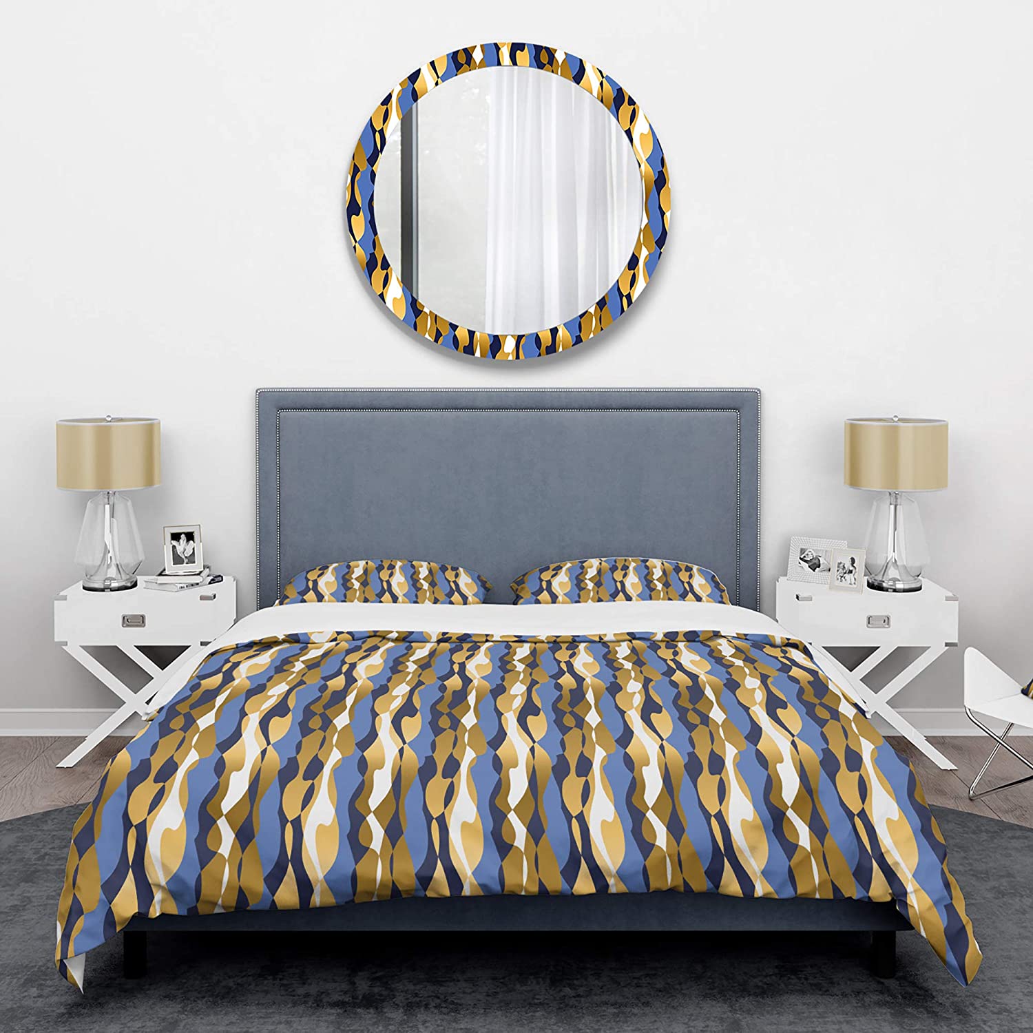 Luxury Waves in Gold and Blue I' Mid-Century Modern Duvet Cover Set : Home & Kitchen