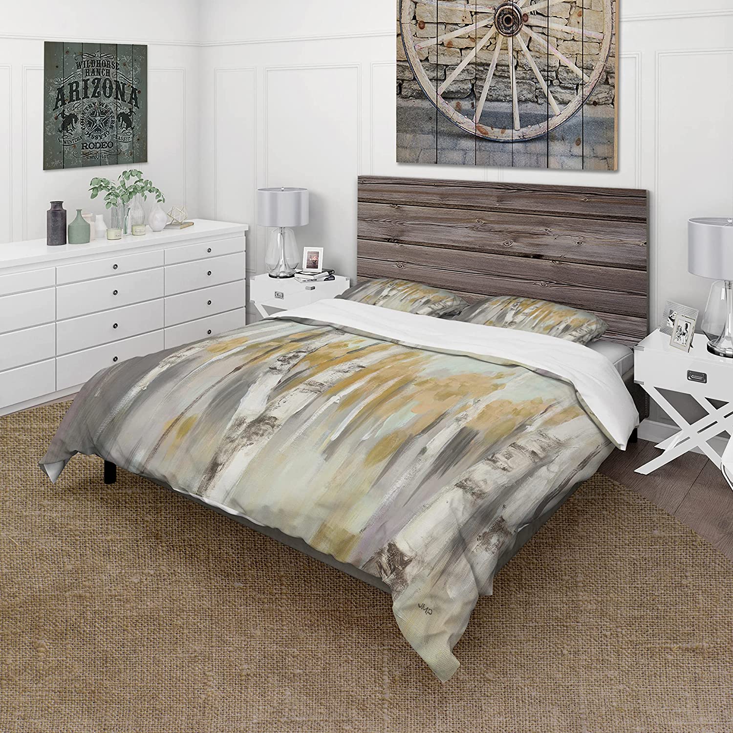 Price:$85.76 'Silver and Yellow Birch Forest' Cottage Duvet Cover Set : Home & Kitchen