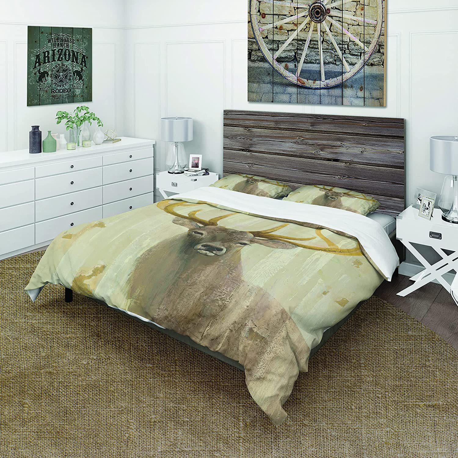 Price:$85.76 'Goldern Deer III' Farmhouse Duvet Cover Set : Home & Kitchen