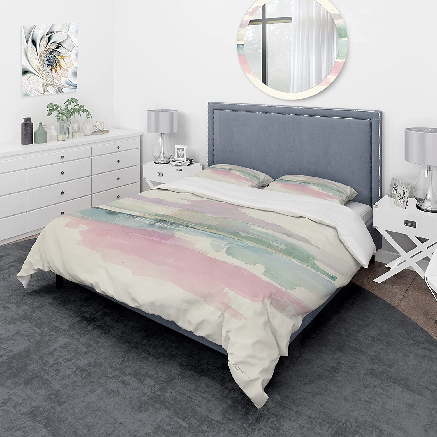 Price:$120.04 'Pink Lifting Fog' Geometric Duvet Cover Set : Home & Kitchen