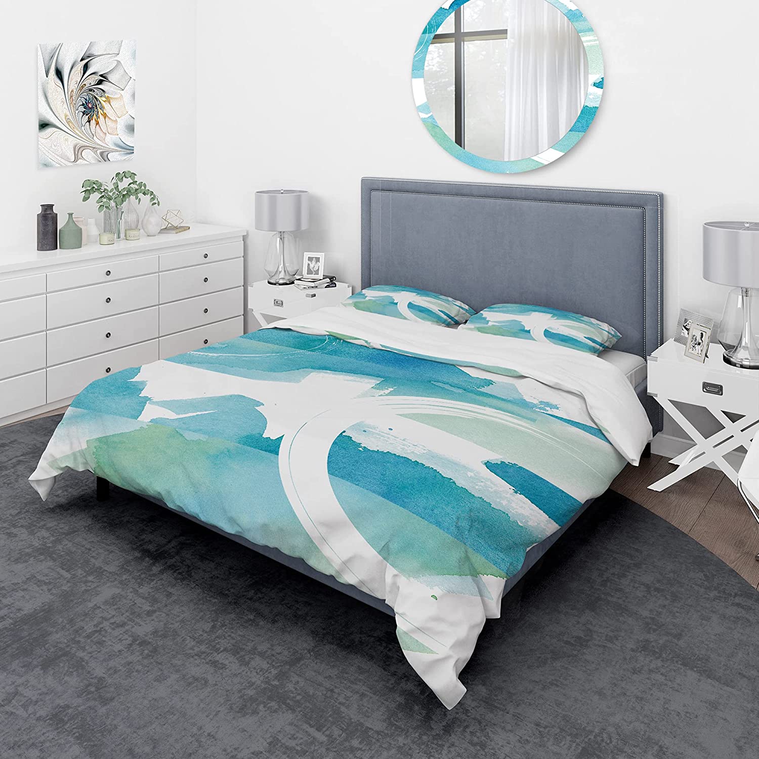 Price:$85.76 'Coastal Watercolors II' Geometric Duvet Cover Set : Home & Kitchen
