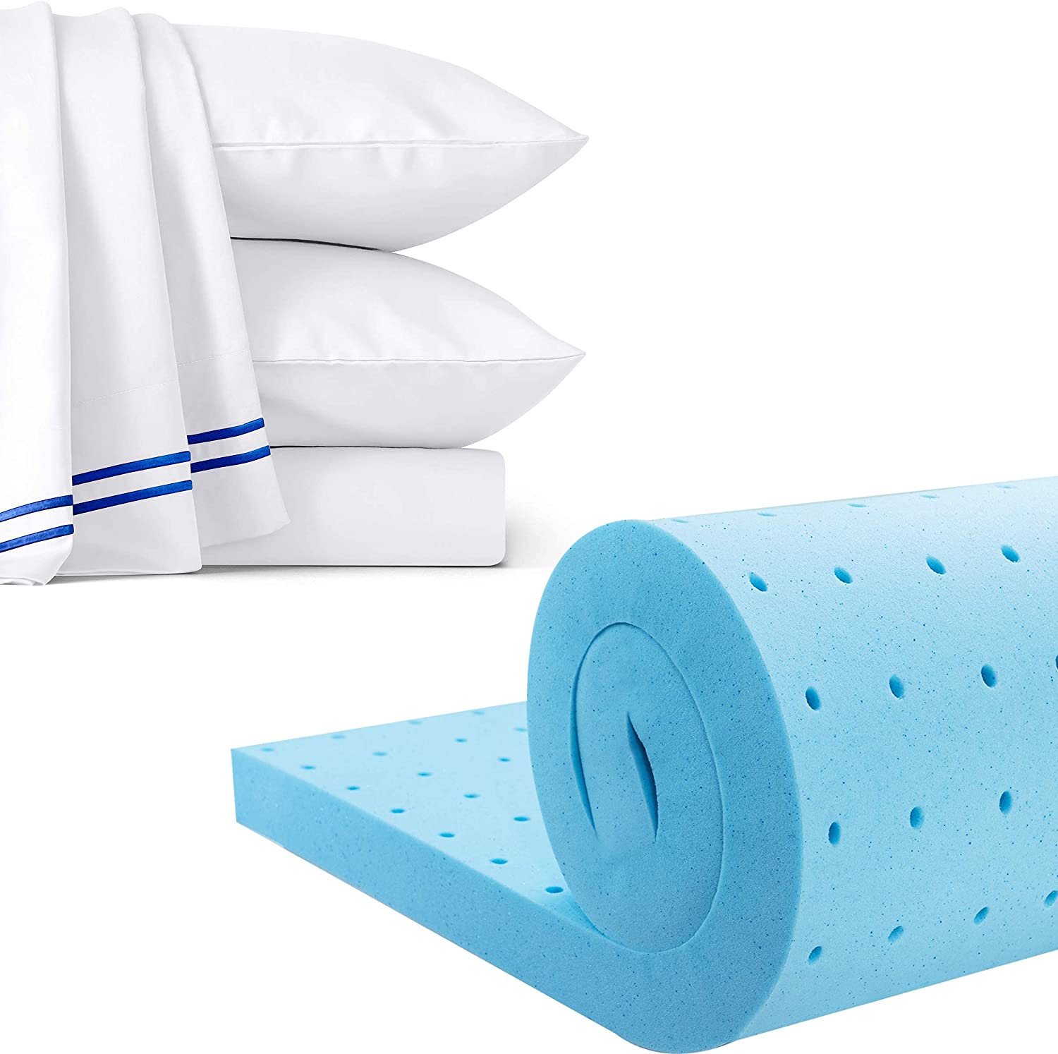 Price:$84.99 3-inch Mattress Topper Full and 3-Piece Duvet Cover Set White Full/Queen Bundle : Home & Kitchen