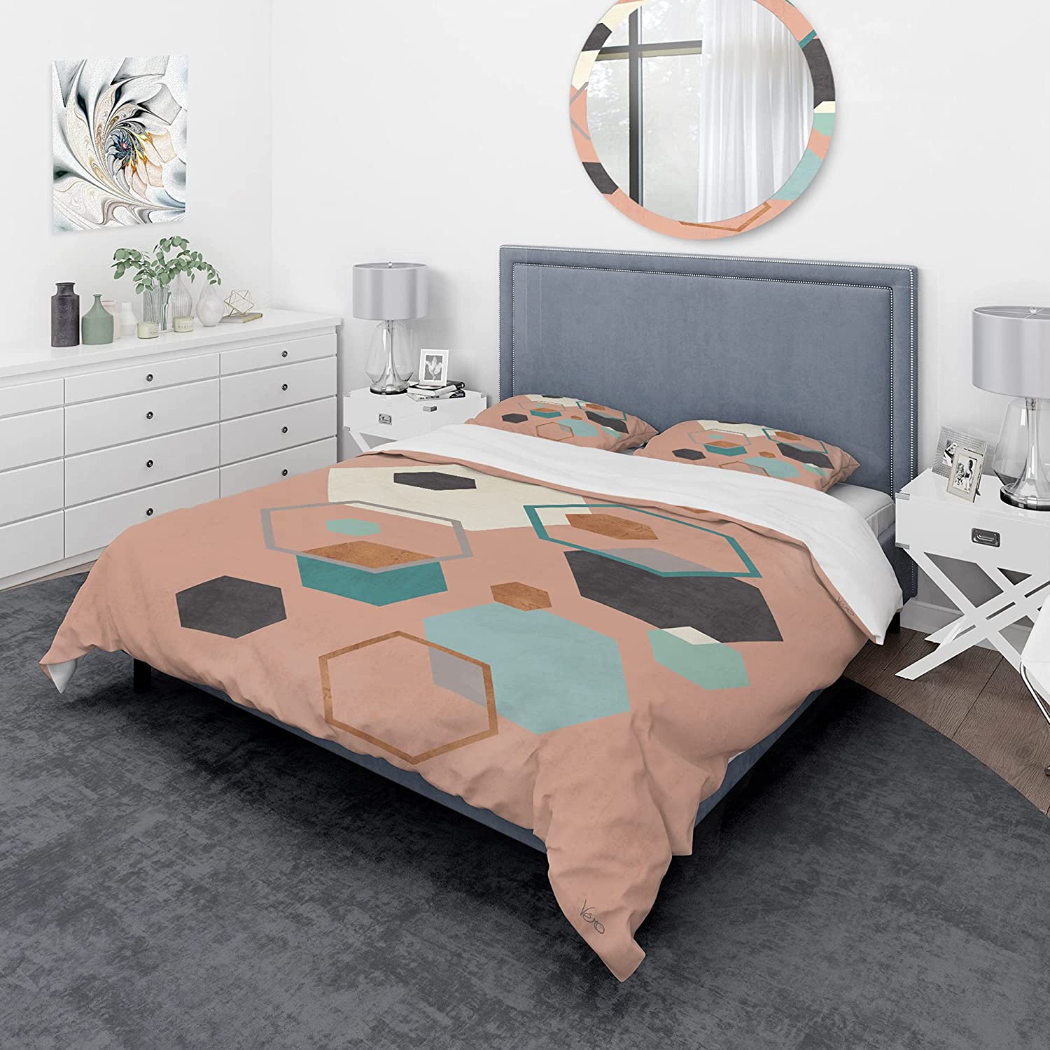 Price:$109.78 'Geometric Hexagons Pattern II' Geometric Duvet Cover Set : Home & Kitchen