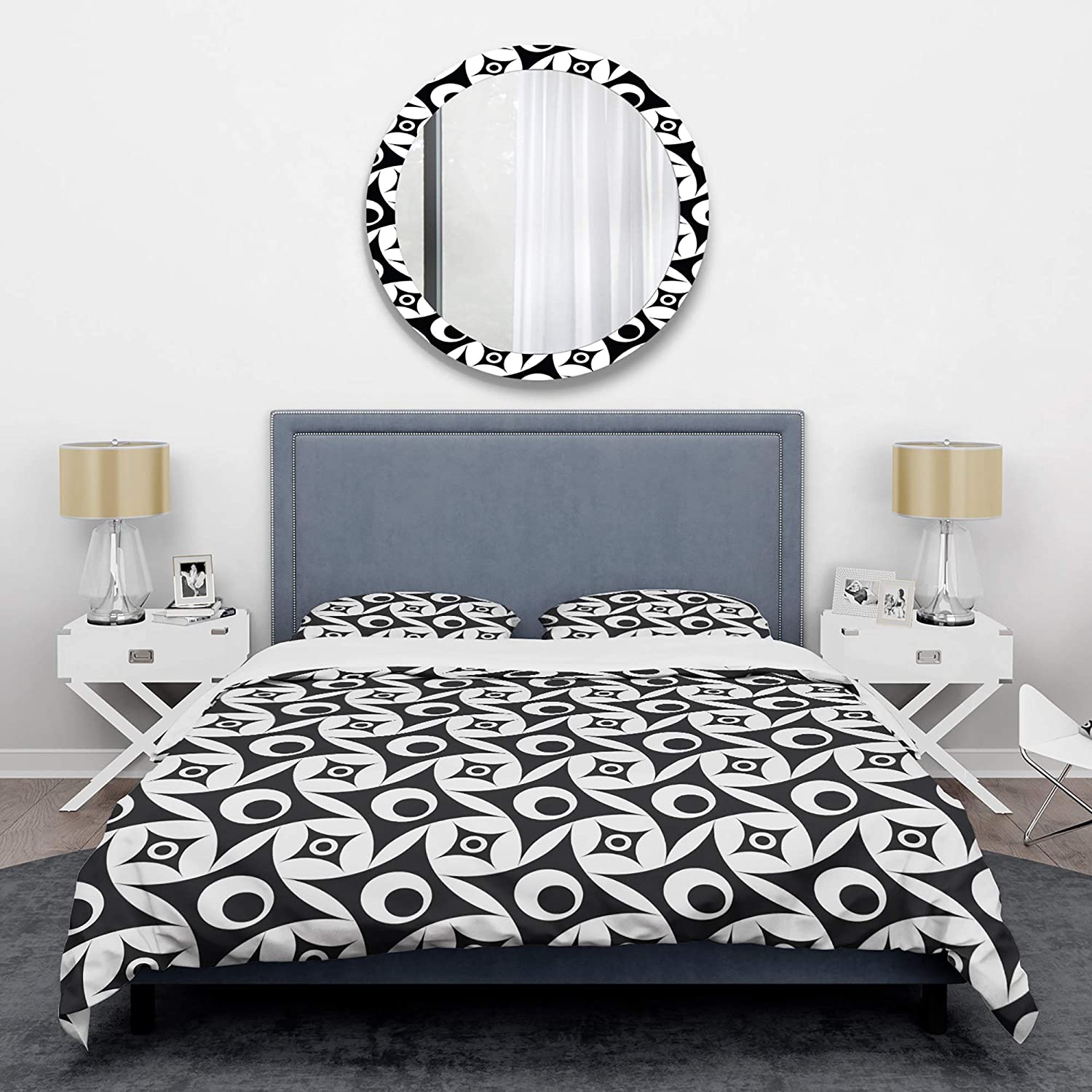 Price:$120.04 'Monochrome Geometric Pattern VII' Mid-Century Modern Duvet Cover Set : Home & Kitchen