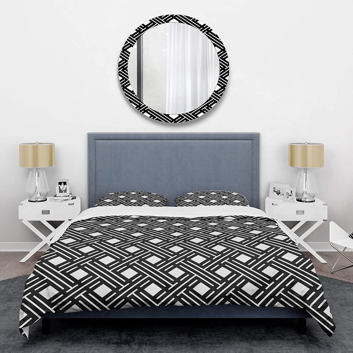 Price:$85.76 'Monochrome Geometric Pattern II' Mid-Century Modern Duvet Cover Set : Home & Kitchen