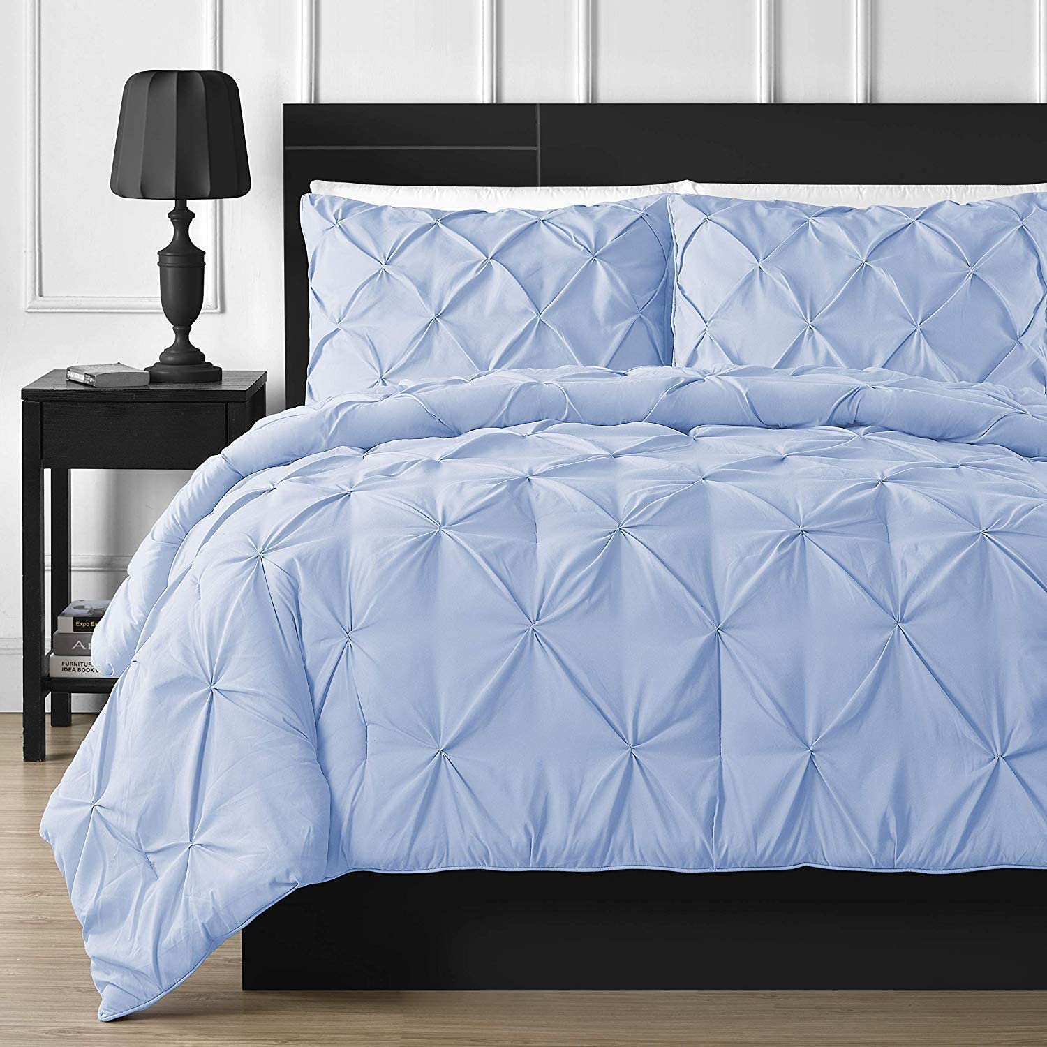 Price:$69.99 Pinch Pleated Duvet Cover Set 3 Piece 100% Egyptian Cotton 800 Thread Count with Zipper Closure and Corner Ties, Queen/Full (90" x 90") Size, Solid Light Blue : Home & Kitchen