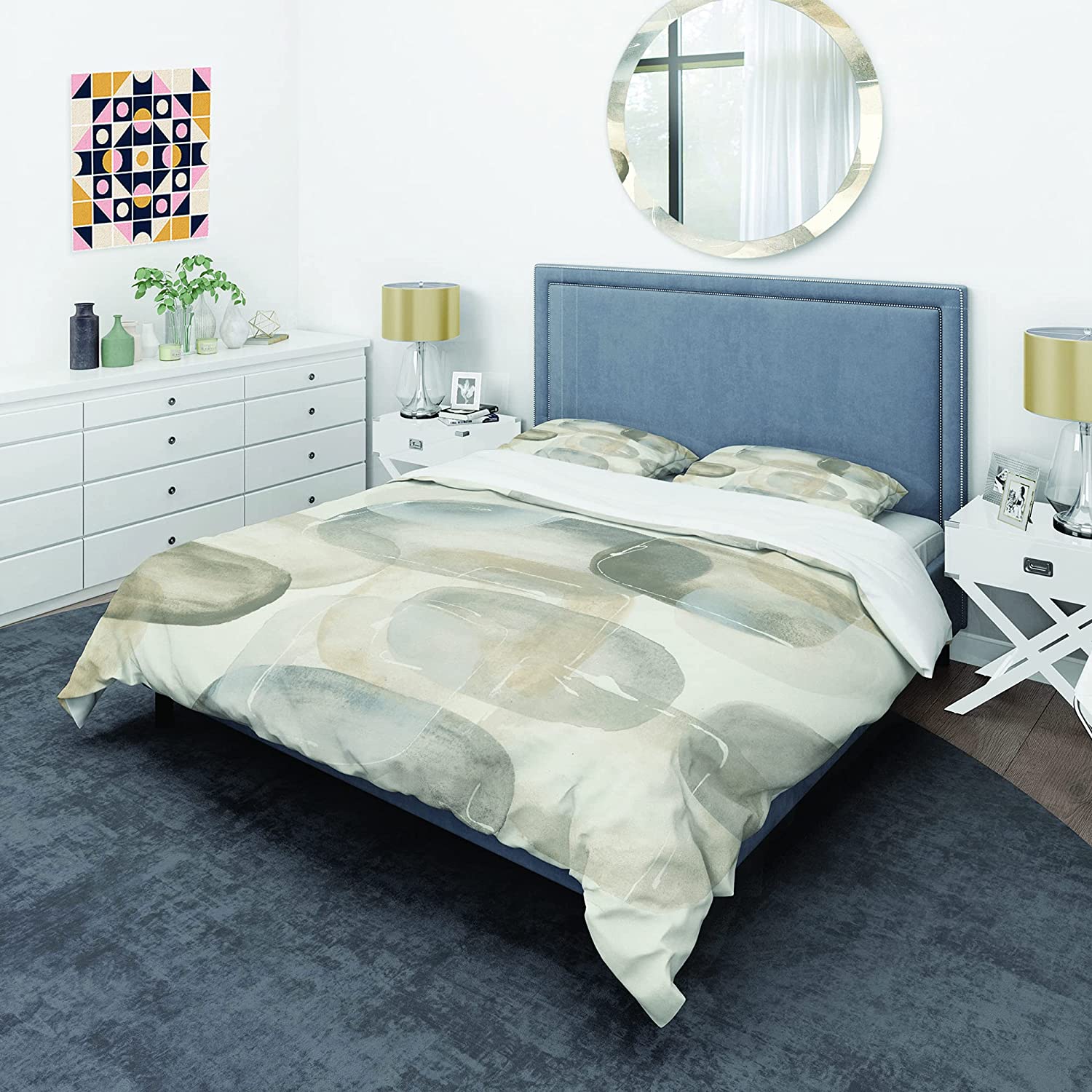 Price:$109.78 'Neutral Oval Grey Stones II' Glam Duvet Cover Set : Home & Kitchen