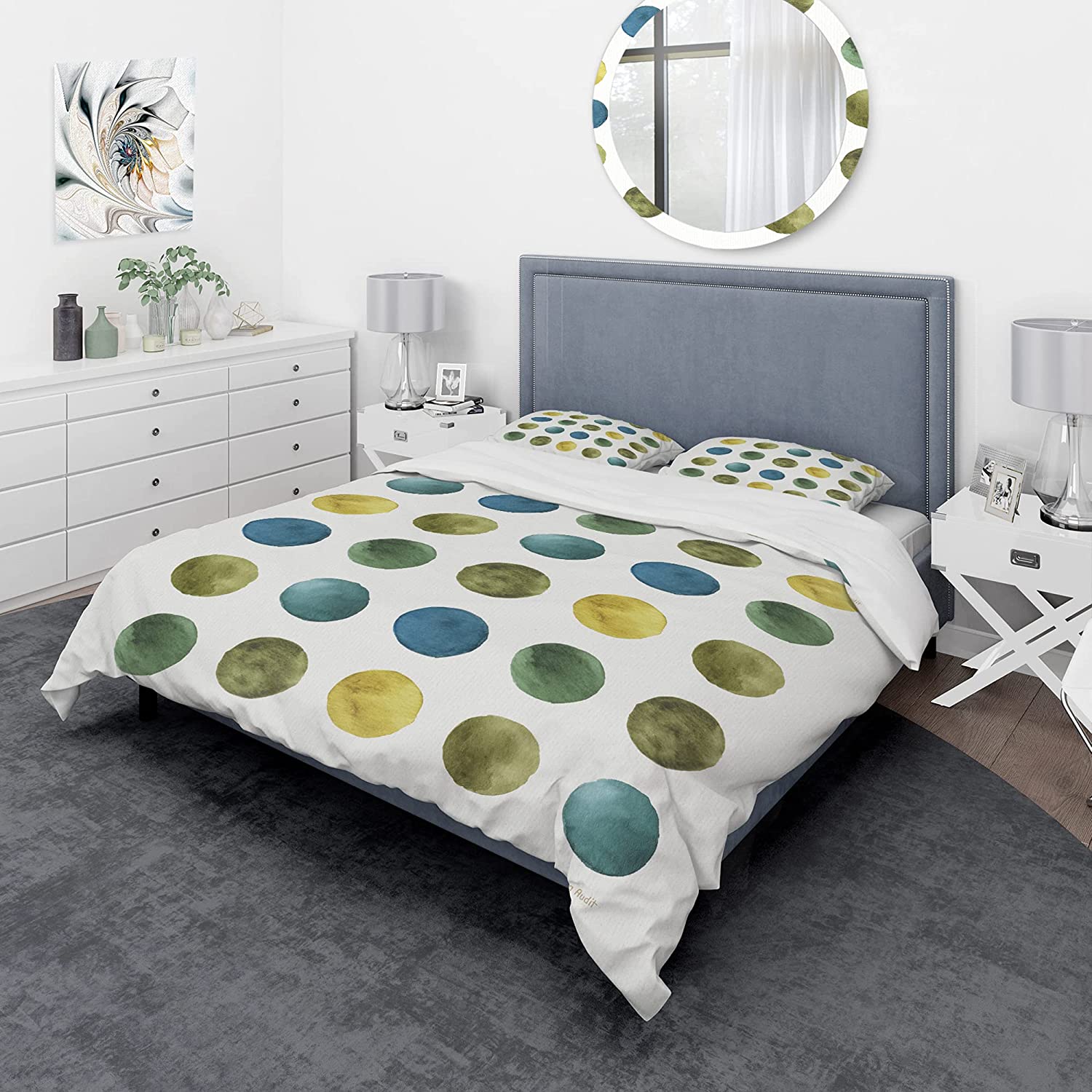 Price:$120.04 'Green Tones Geometric Circles' Geometric Duvet Cover Set : Home & Kitchen