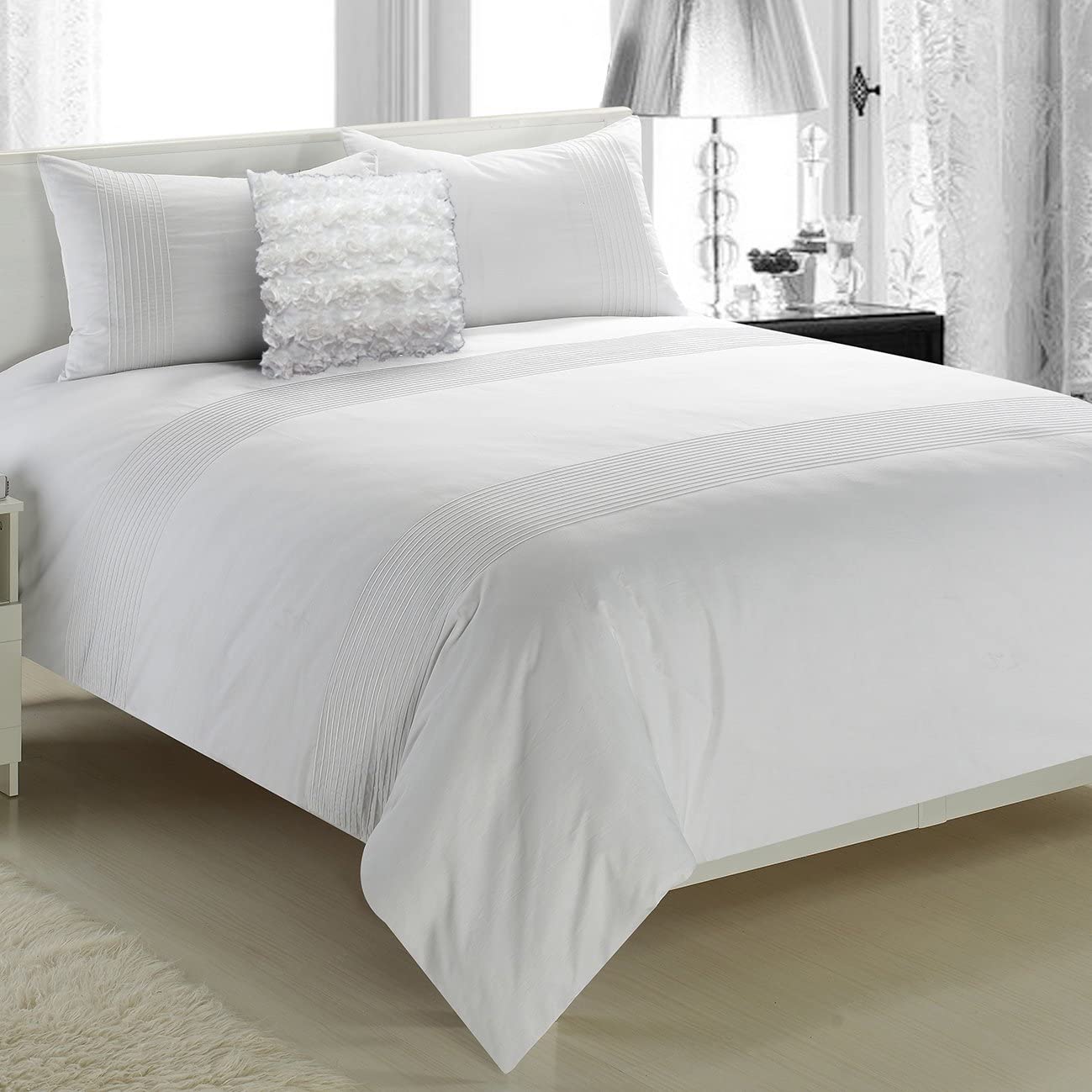 Price:$55.02 Lewis 3 Piece Anthony Pleated Duvet Cover Set, King, White : Home & Kitchen