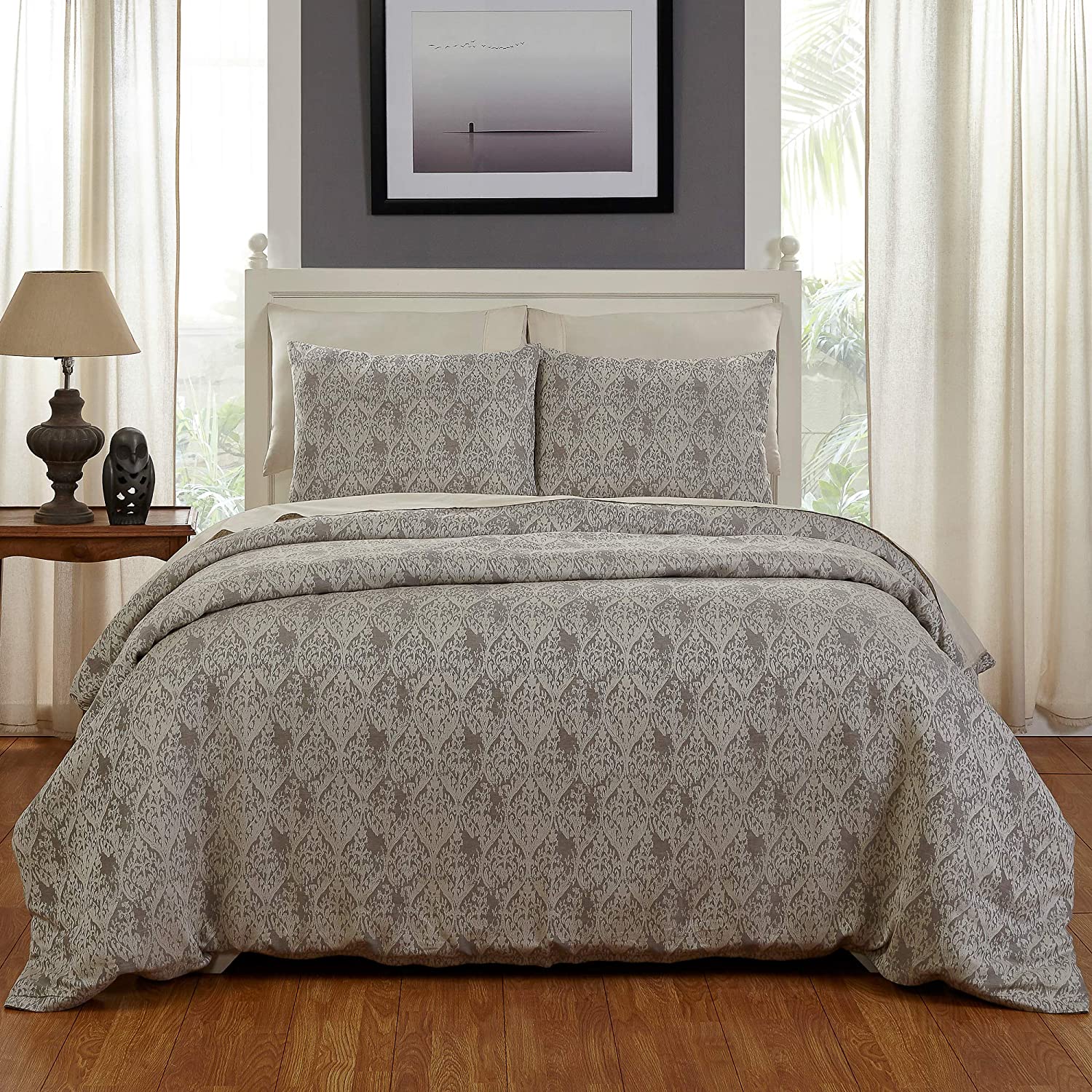 Price:$190.54 Home Sabine Duvet Cover Set, King, White/Gray : Home & Kitchen