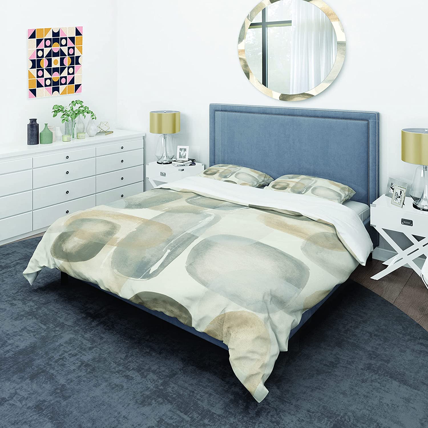 Price:$109.78 'Neutral Oval Grey Stones I' Glam Duvet Cover Set : Home & Kitchen